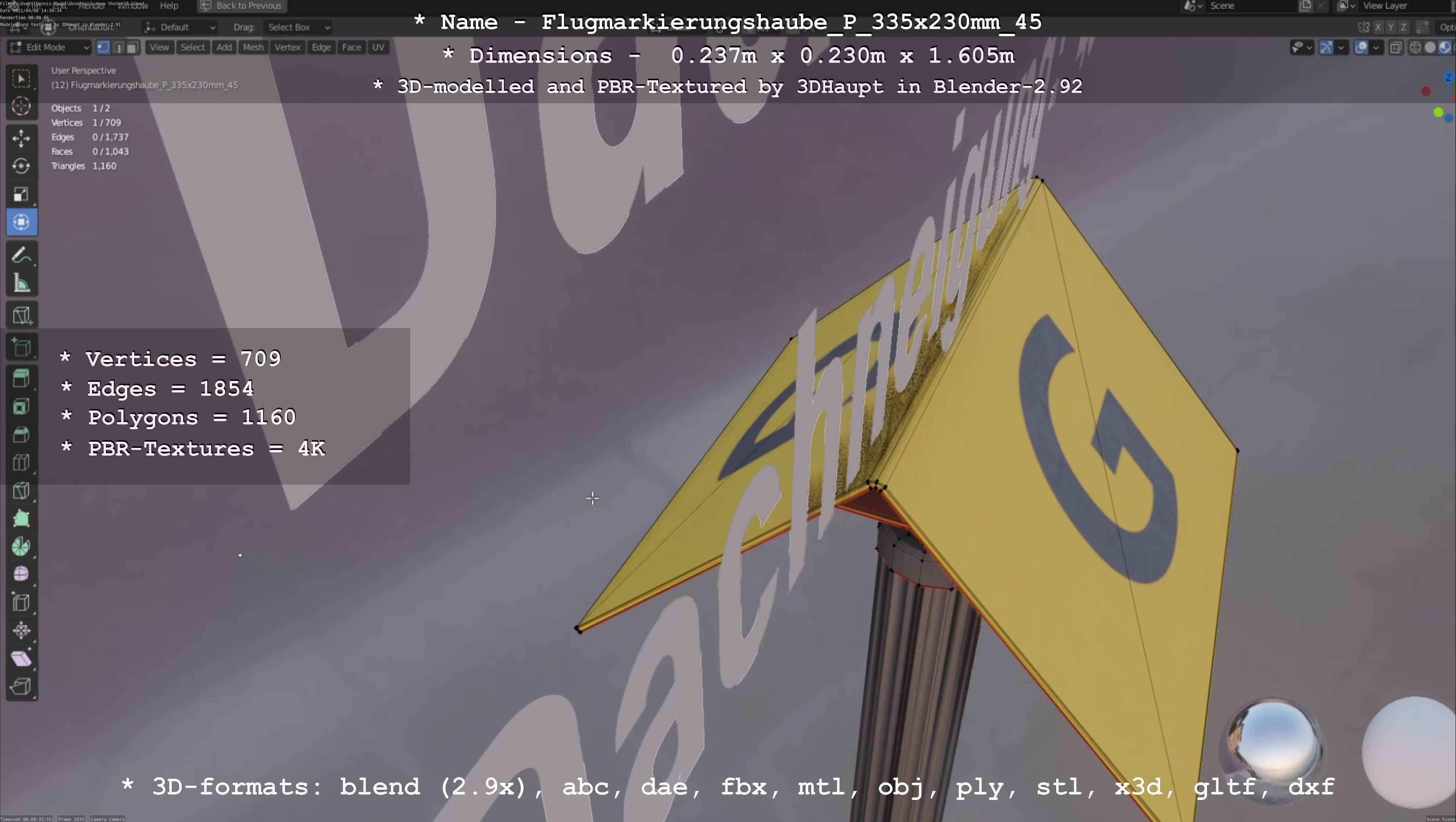 Flugmarkierungshaube mit Aluminiumpfosten 335x230mm 45 Low-poly 3D model_58