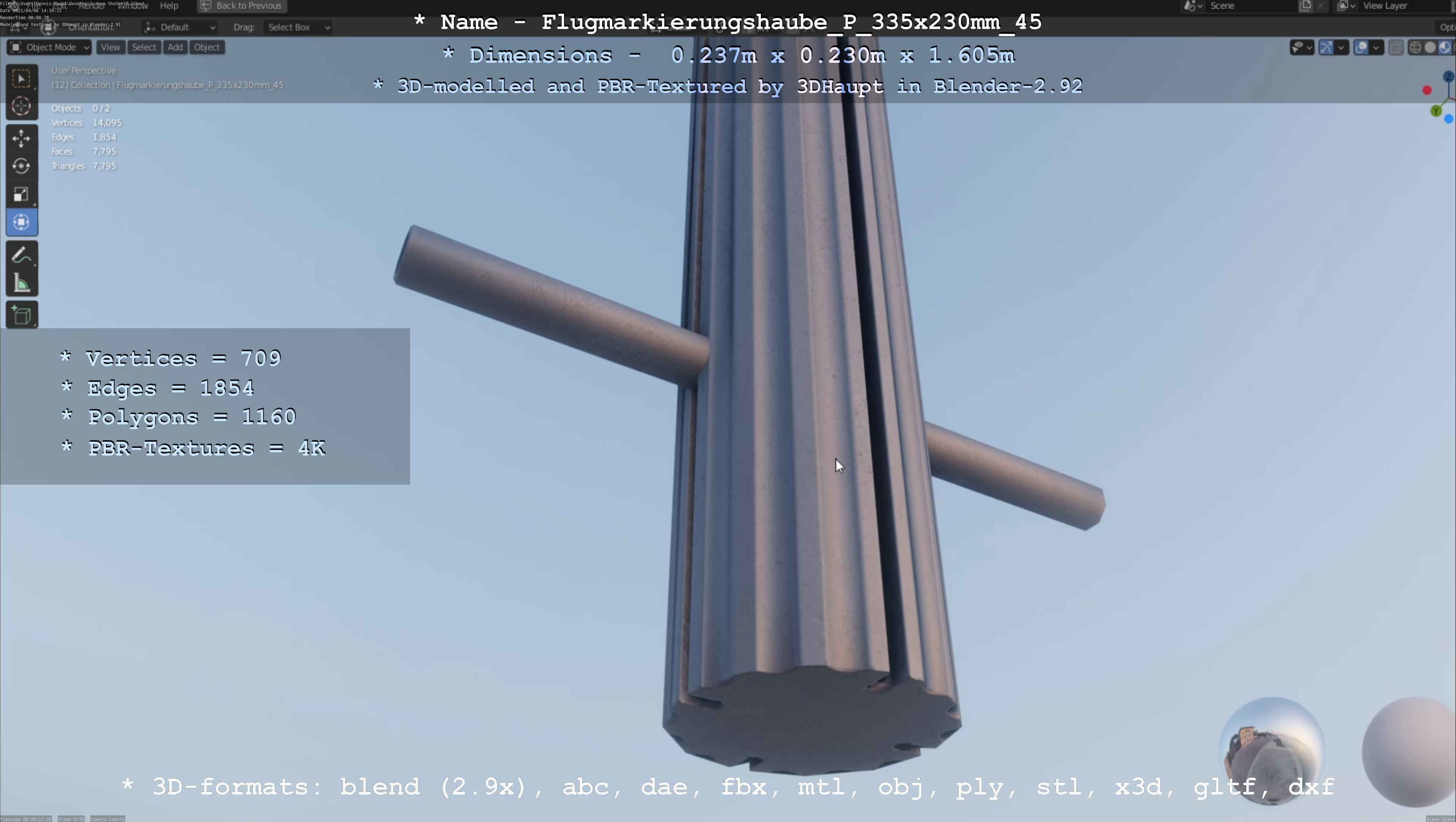 Flugmarkierungshaube mit Aluminiumpfosten 335x230mm 45 Low-poly 3D model_39