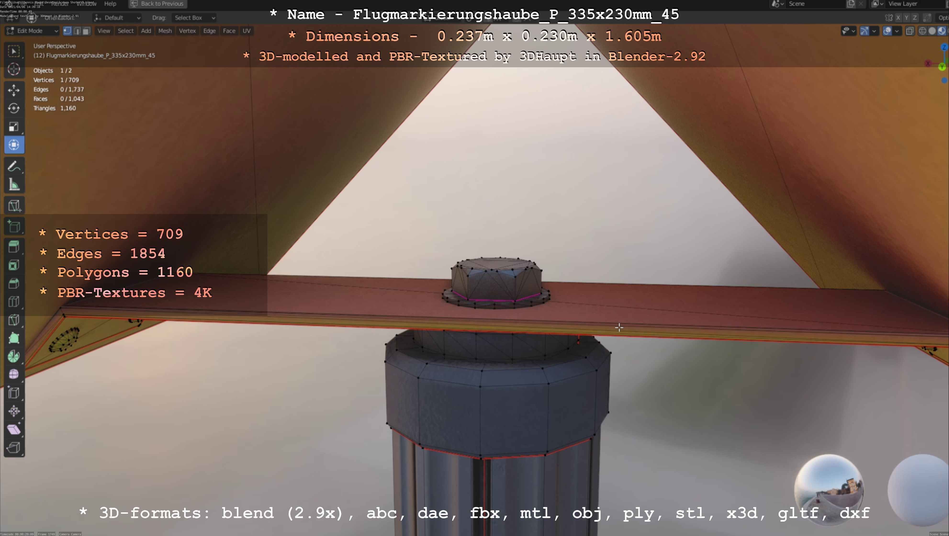 Flugmarkierungshaube mit Aluminiumpfosten 335x230mm 45 Low-poly 3D model_49