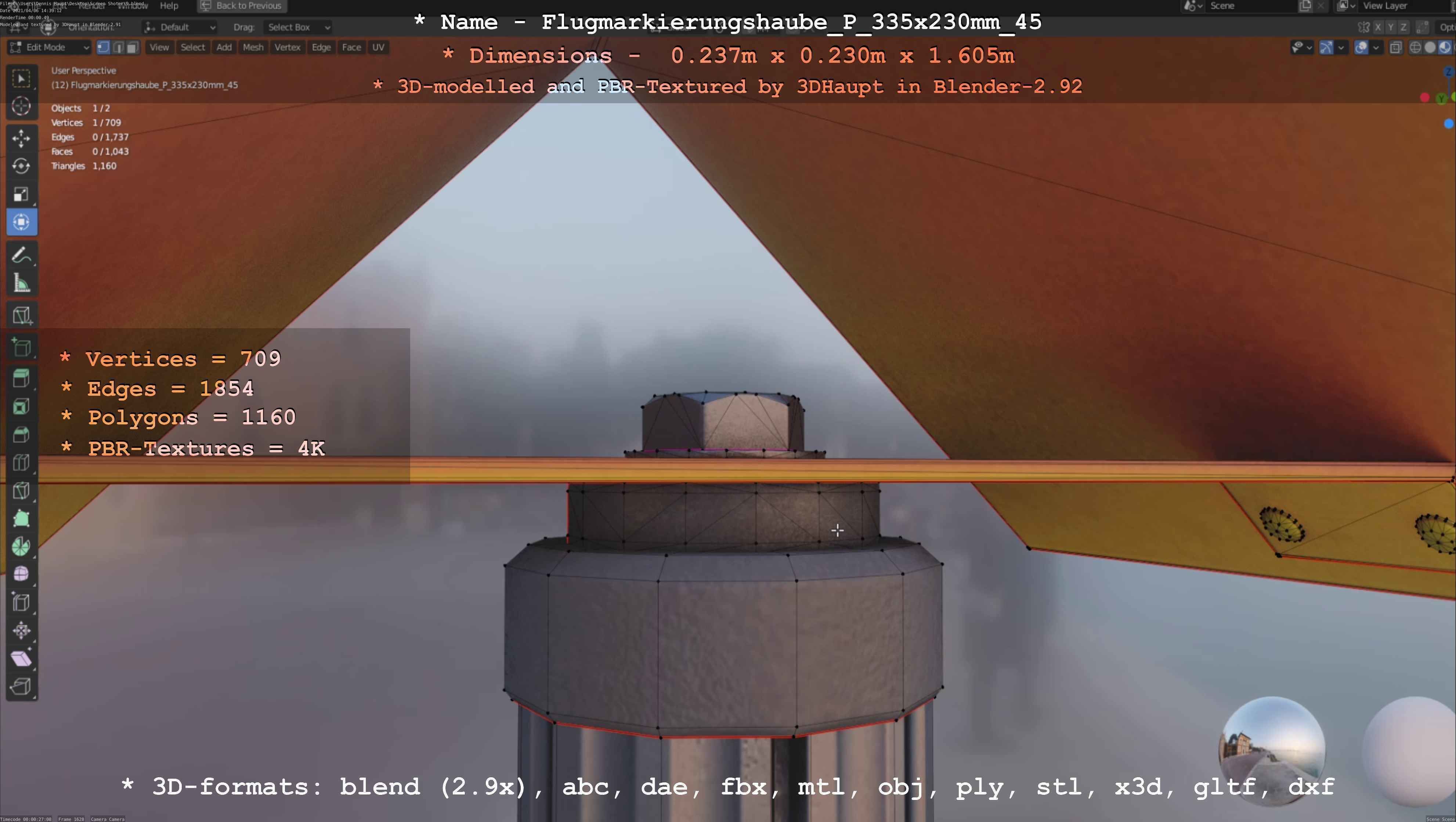 Flugmarkierungshaube mit Aluminiumpfosten 335x230mm 45 Low-poly 3D model_46