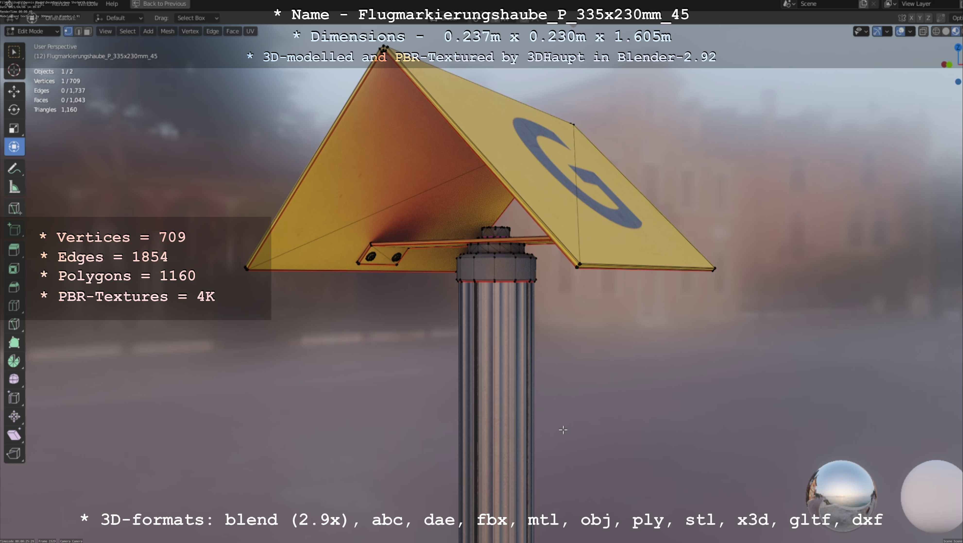 Flugmarkierungshaube mit Aluminiumpfosten 335x230mm 45 Low-poly 3D model_4