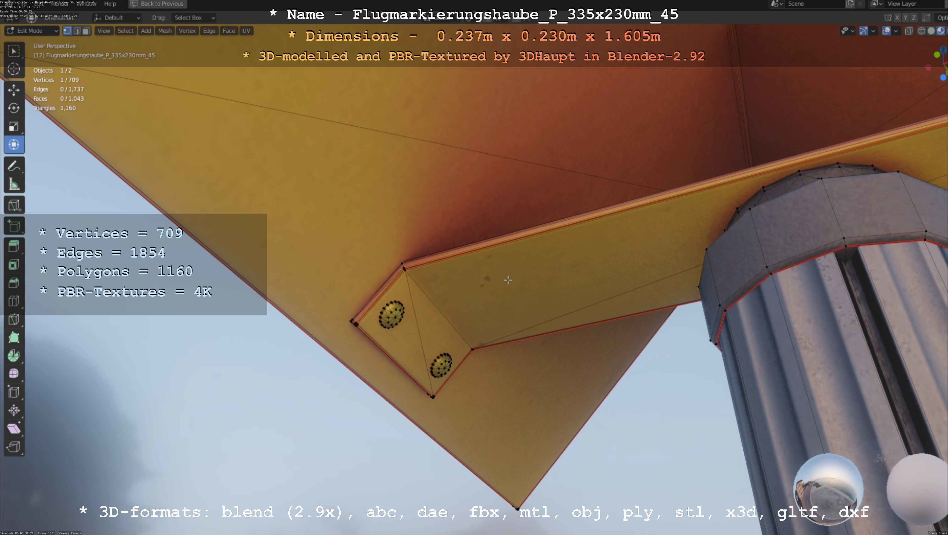 Flugmarkierungshaube mit Aluminiumpfosten 335x230mm 45 Low-poly 3D model_55