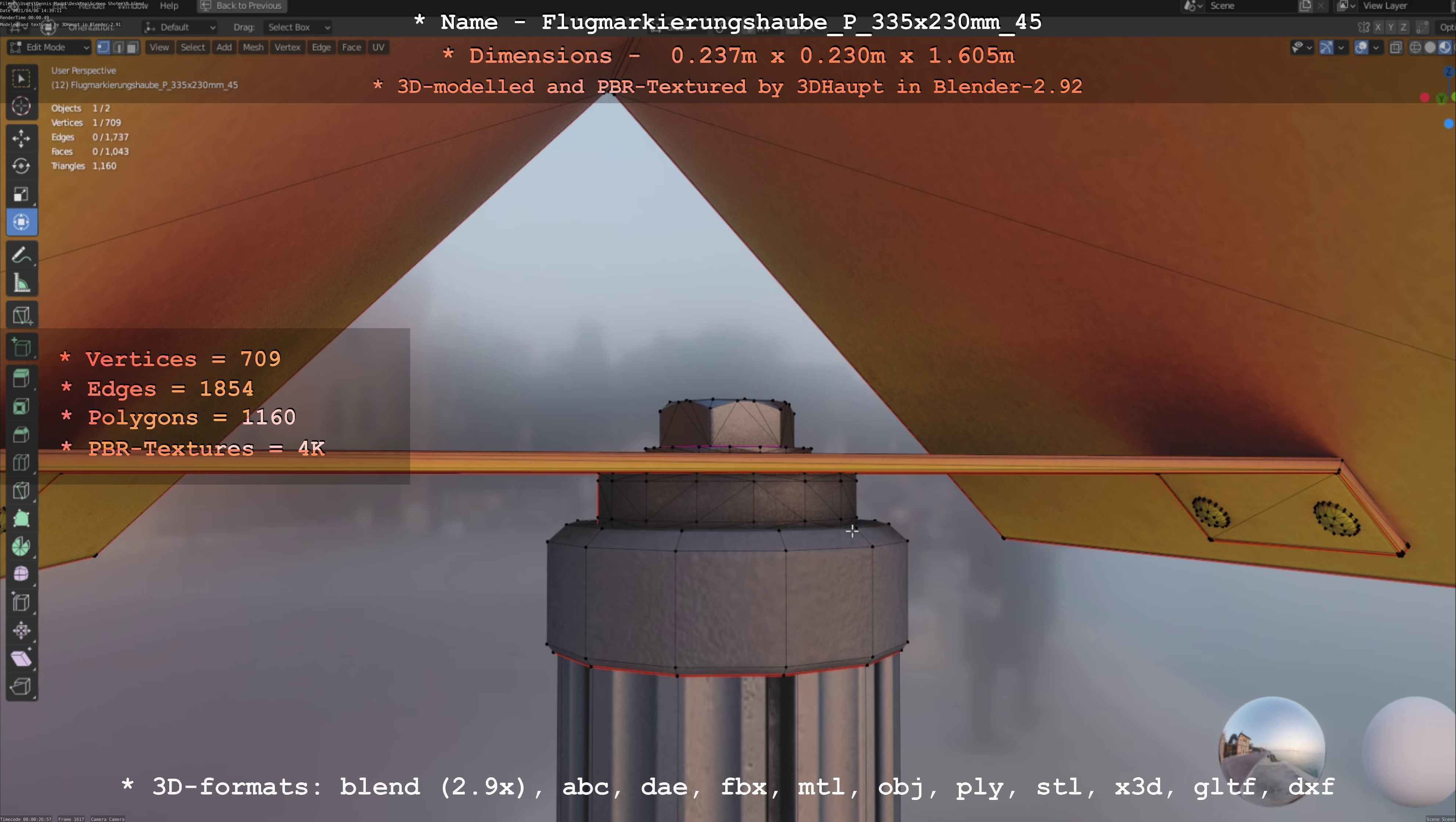 Flugmarkierungshaube mit Aluminiumpfosten 335x230mm 45 Low-poly 3D model_6