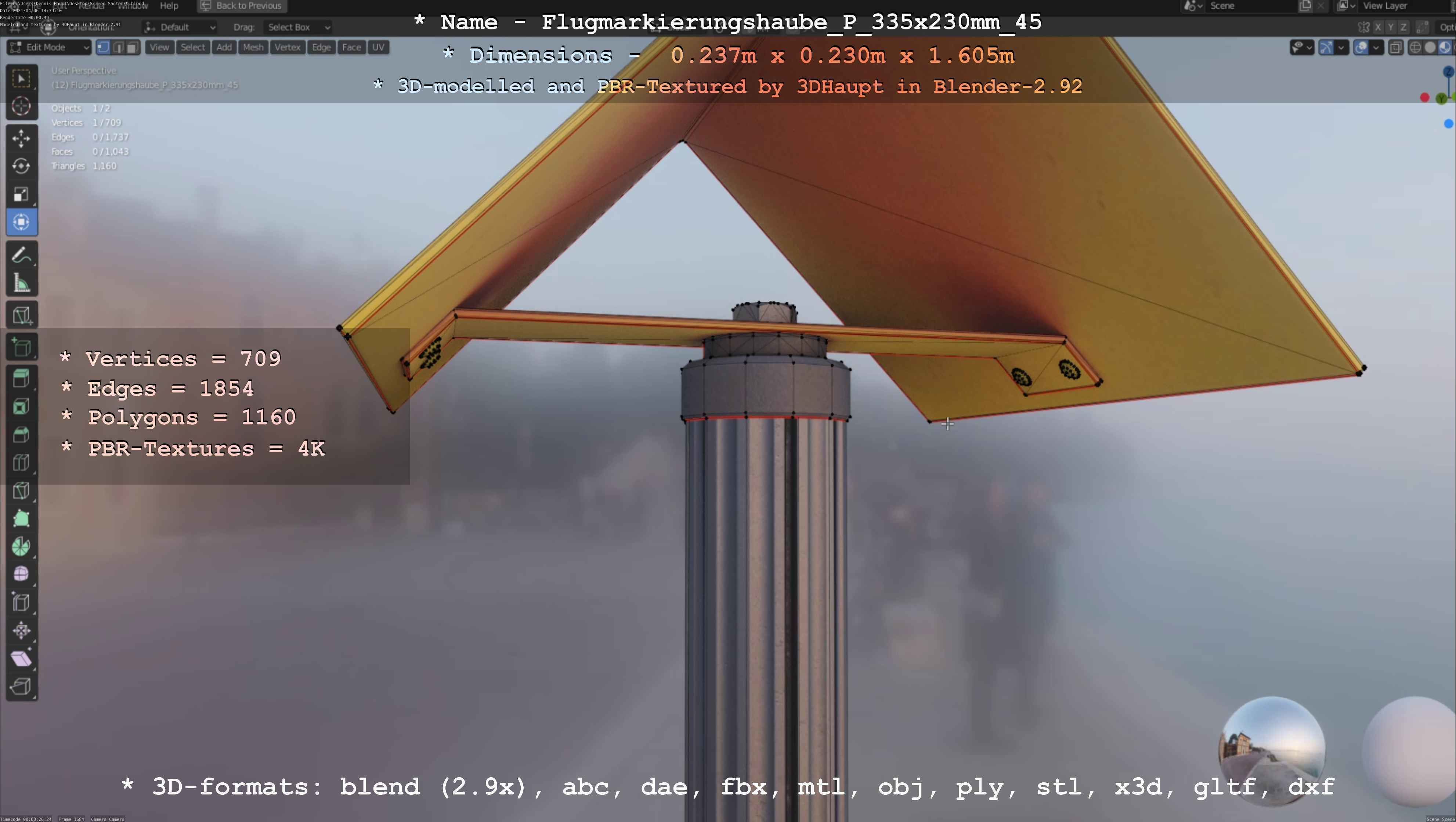 Flugmarkierungshaube mit Aluminiumpfosten 335x230mm 45 Low-poly 3D model_5