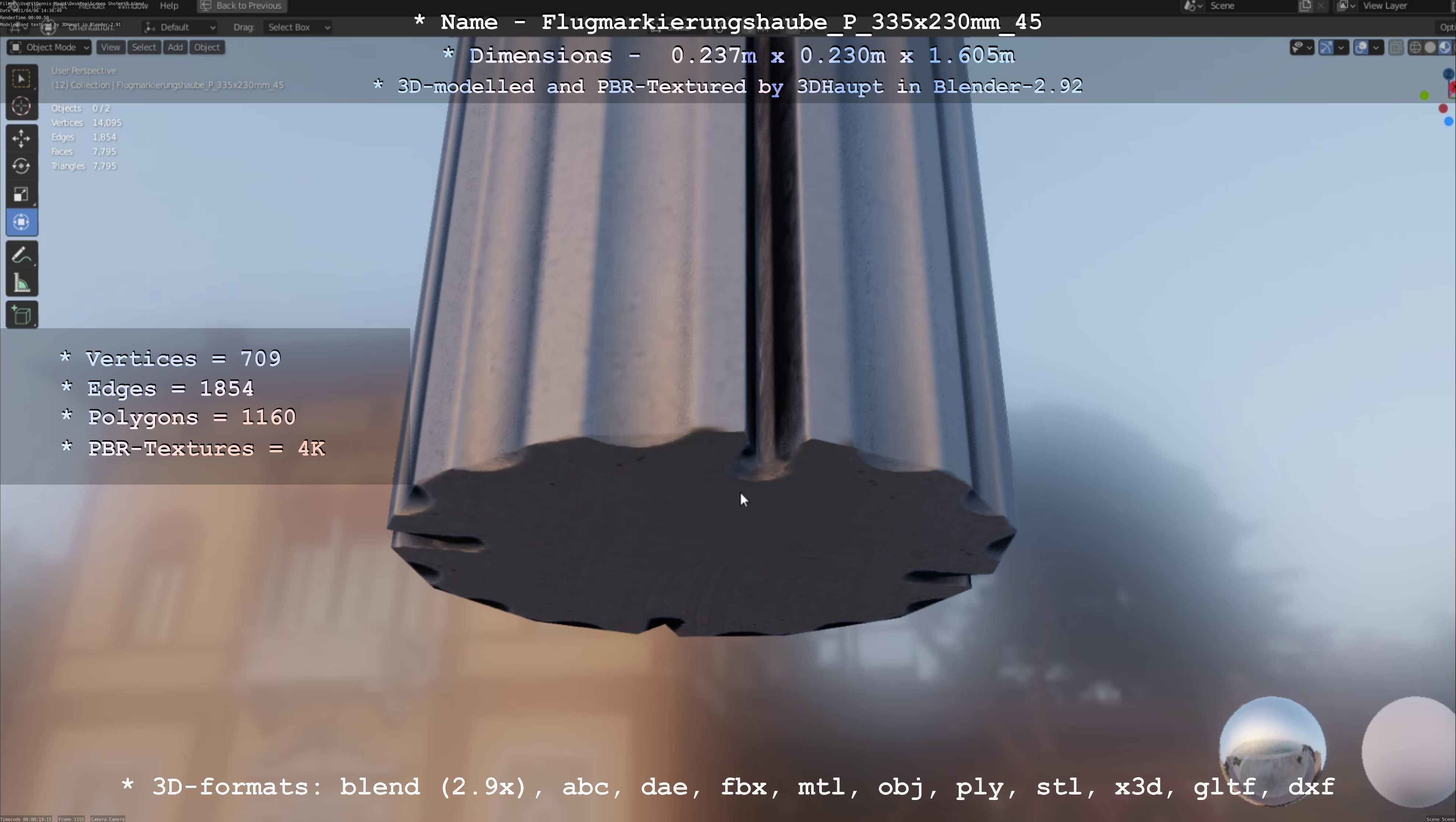 Flugmarkierungshaube mit Aluminiumpfosten 335x230mm 45 Low-poly 3D model_135