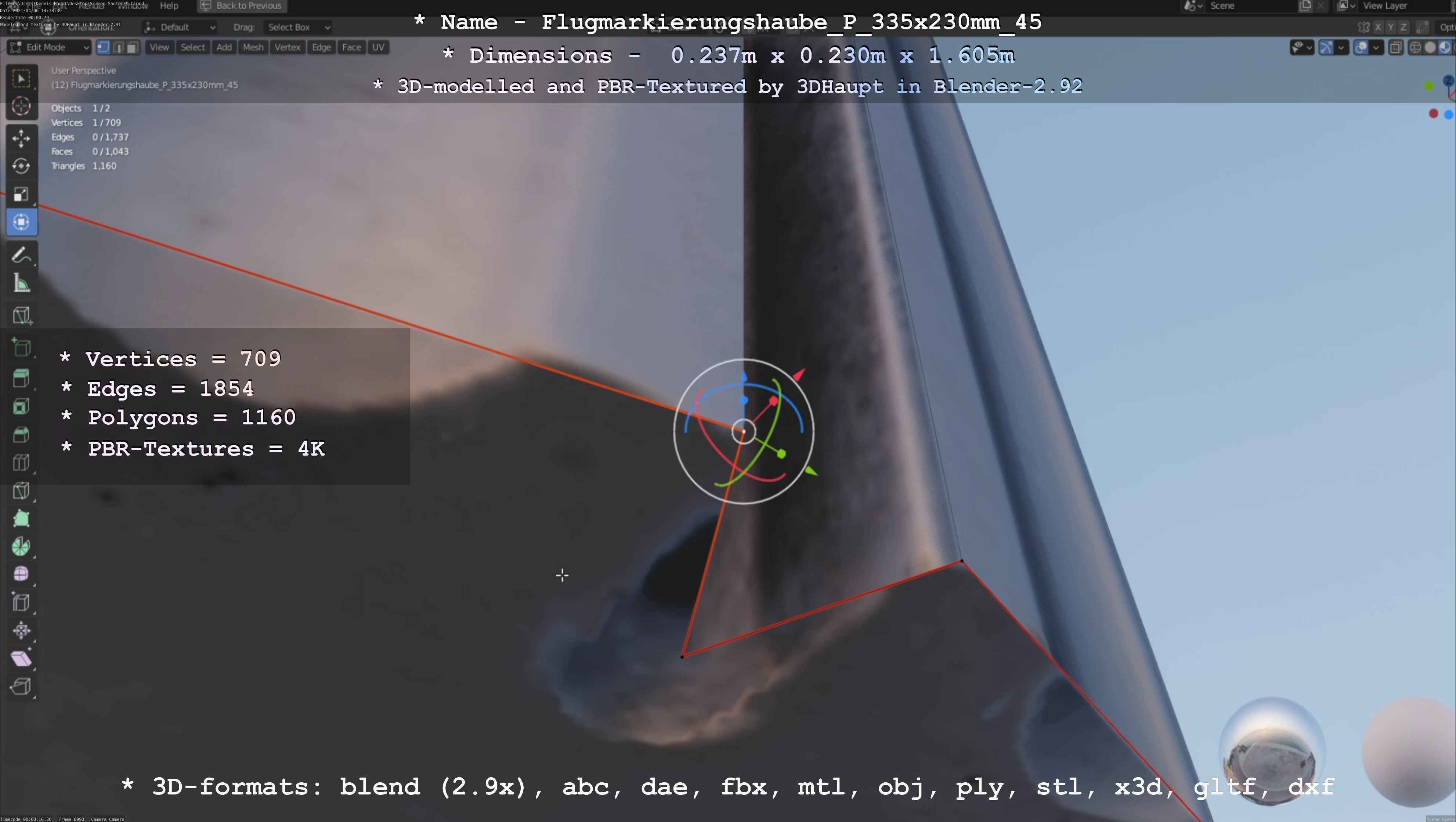 Flugmarkierungshaube mit Aluminiumpfosten 335x230mm 45 Low-poly 3D model_127