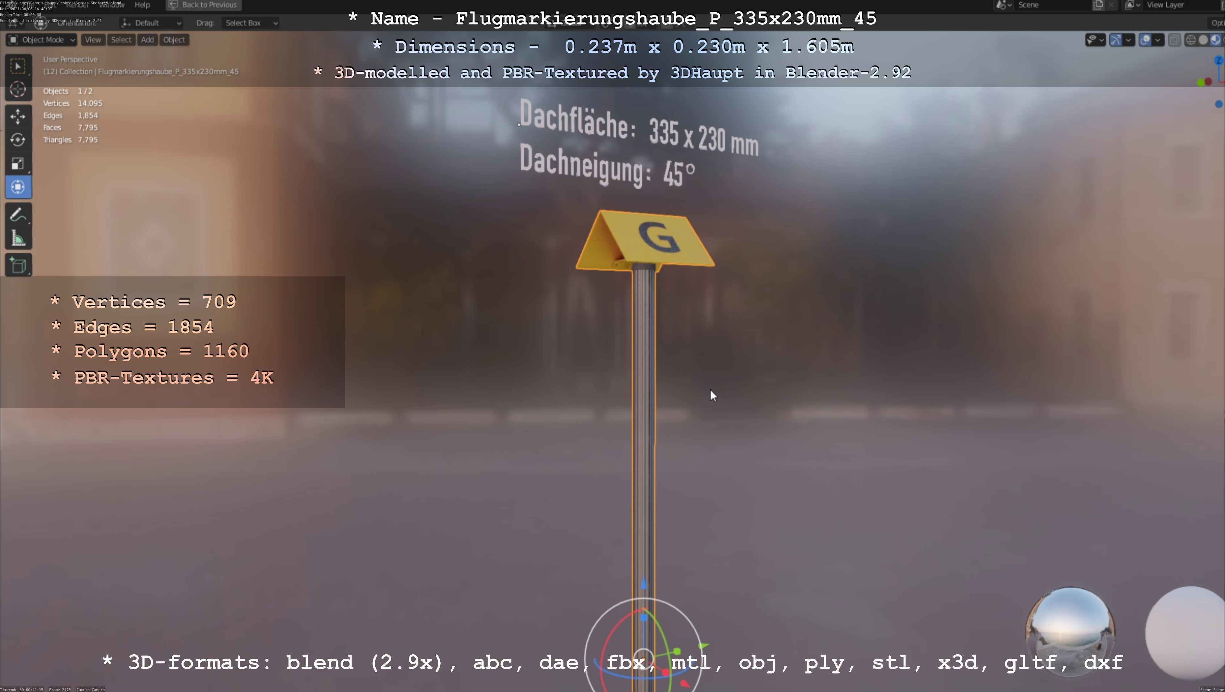 Flugmarkierungshaube mit Aluminiumpfosten 335x230mm 45 Low-poly 3D model_67