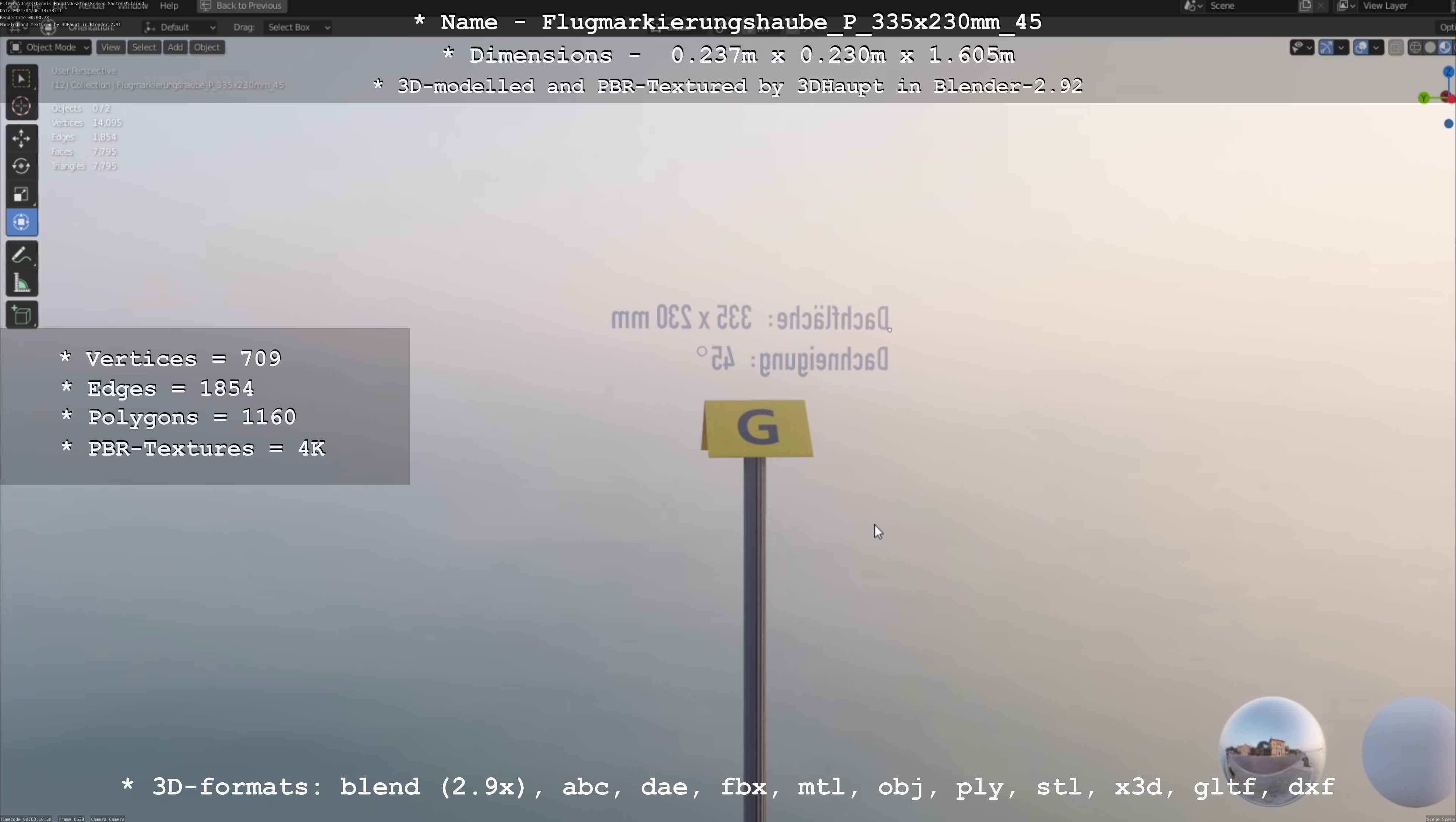 Flugmarkierungshaube mit Aluminiumpfosten 335x230mm 45 Low-poly 3D model_123