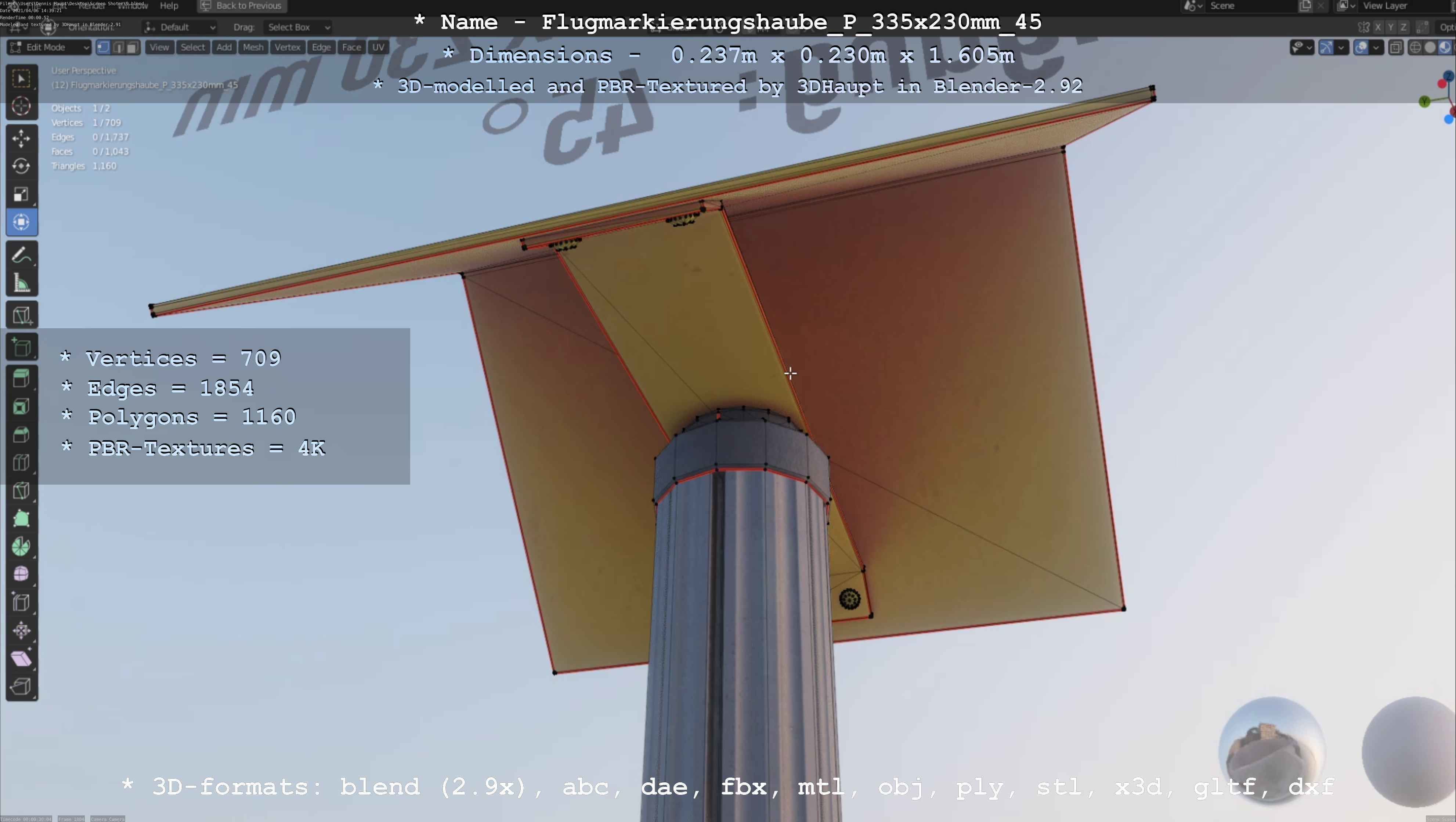 Flugmarkierungshaube mit Aluminiumpfosten 335x230mm 45 Low-poly 3D model_11