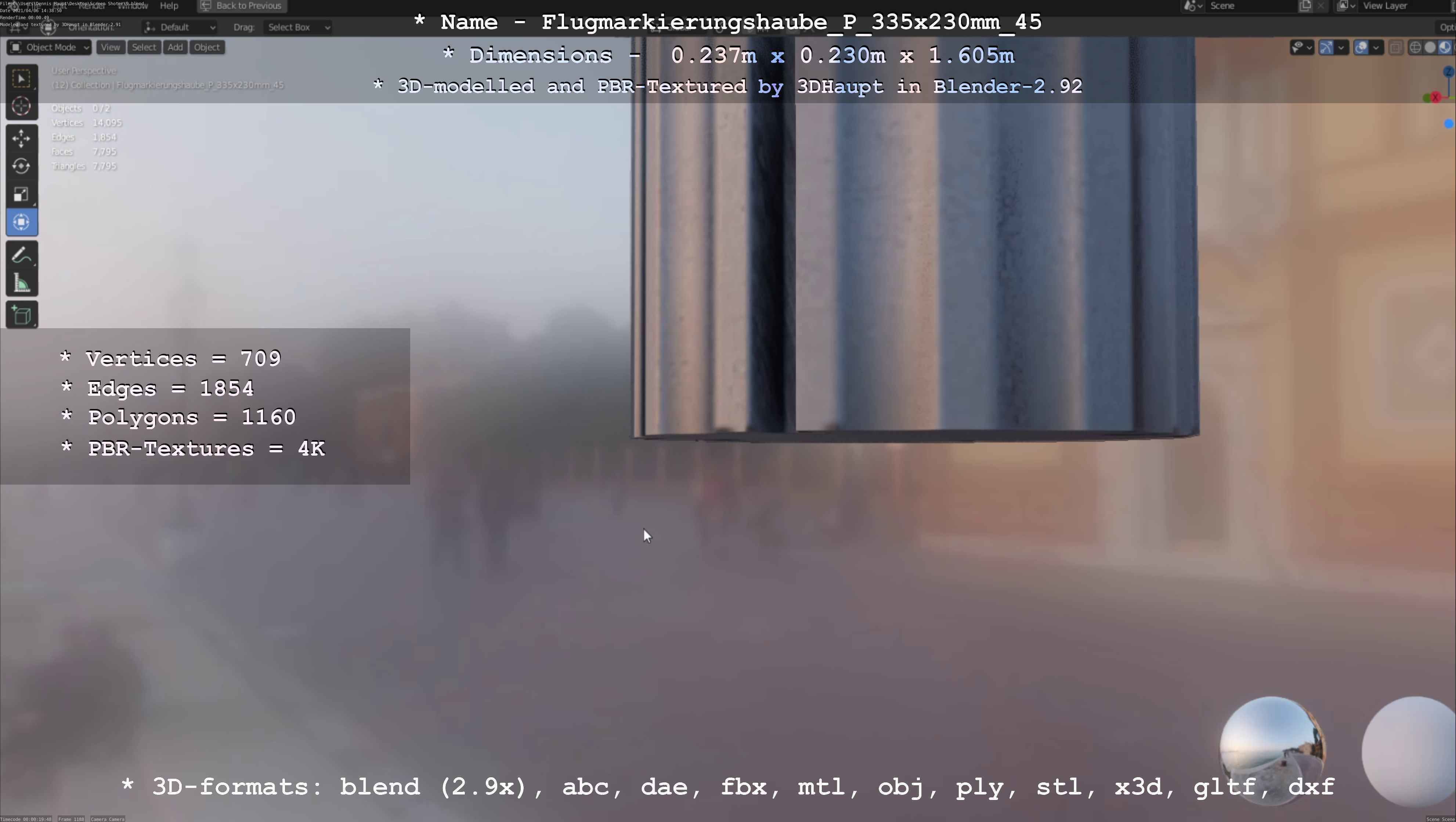 Flugmarkierungshaube mit Aluminiumpfosten 335x230mm 45 Low-poly 3D model_41