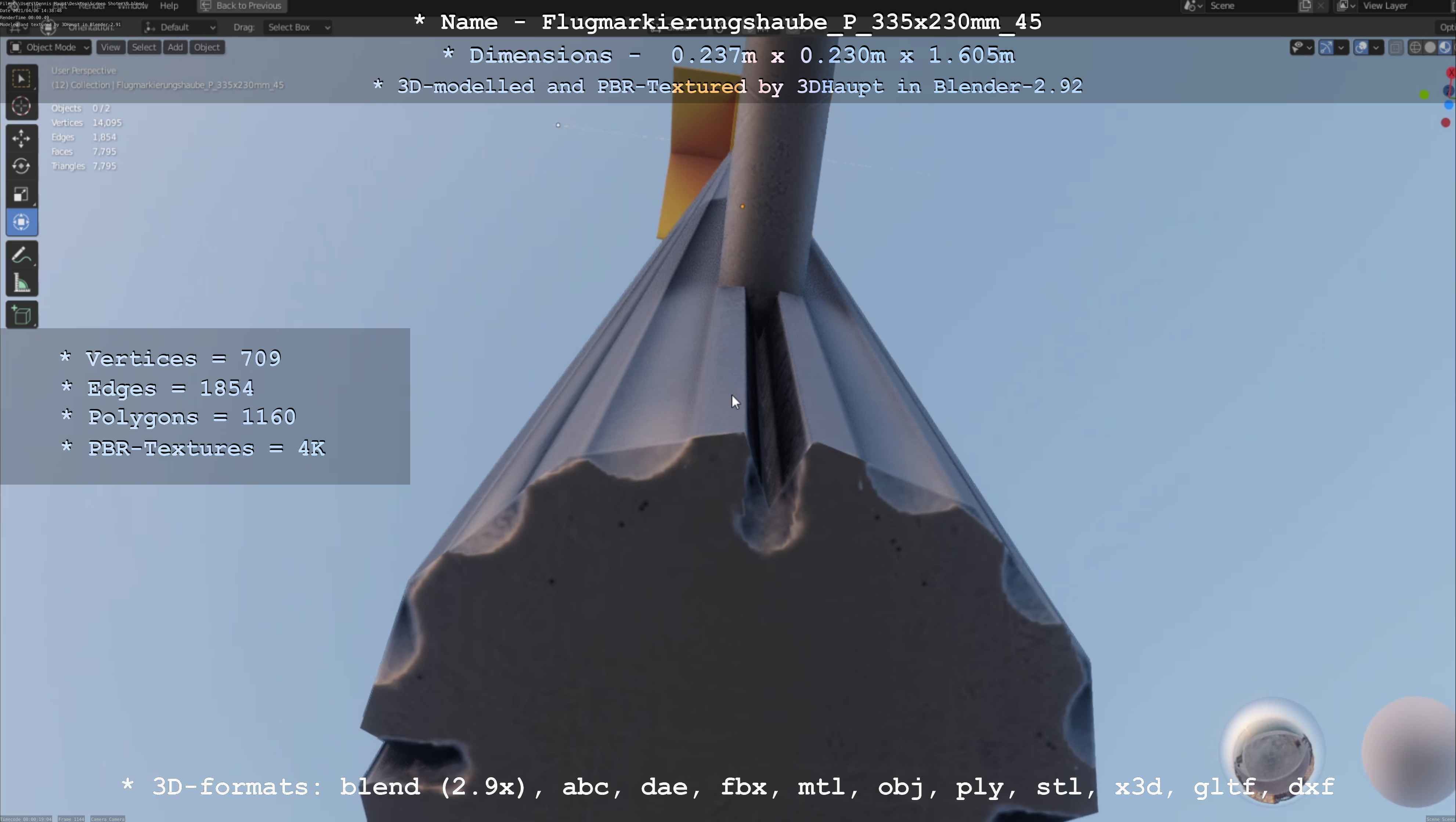 Flugmarkierungshaube mit Aluminiumpfosten 335x230mm 45 Low-poly 3D model_134