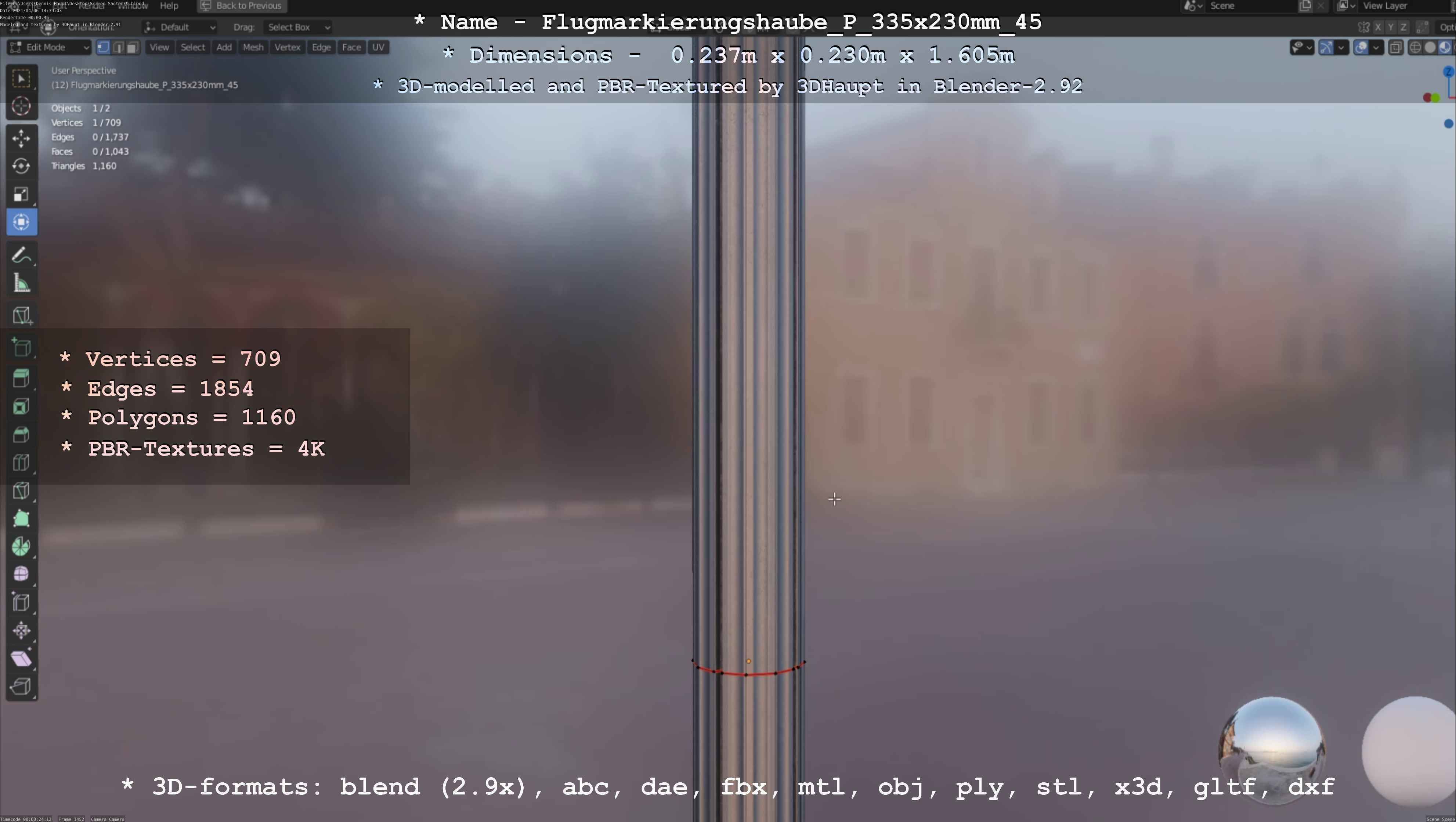 Flugmarkierungshaube mit Aluminiumpfosten 335x230mm 45 Low-poly 3D model_108