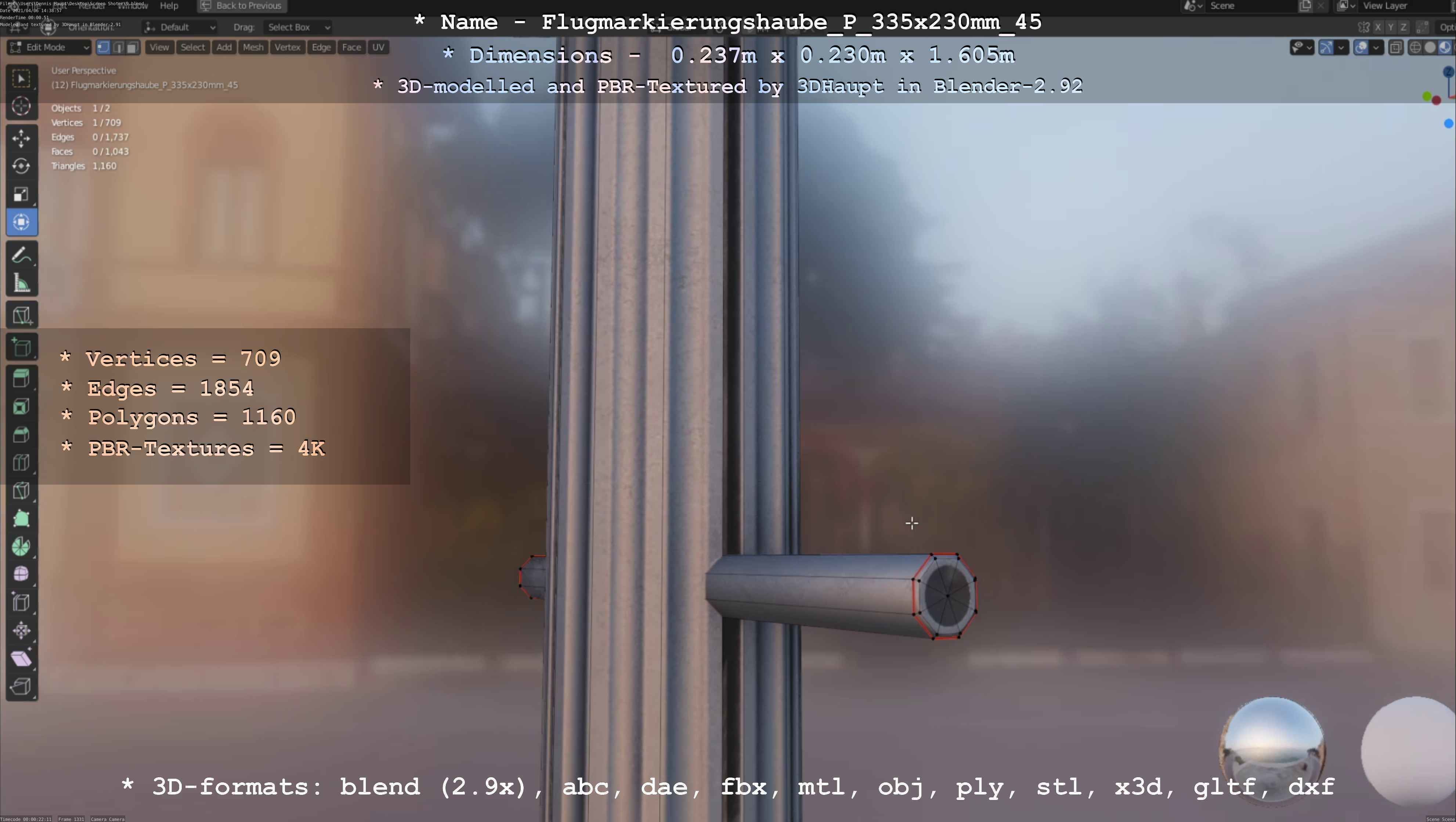 Flugmarkierungshaube mit Aluminiumpfosten 335x230mm 45 Low-poly 3D model_64