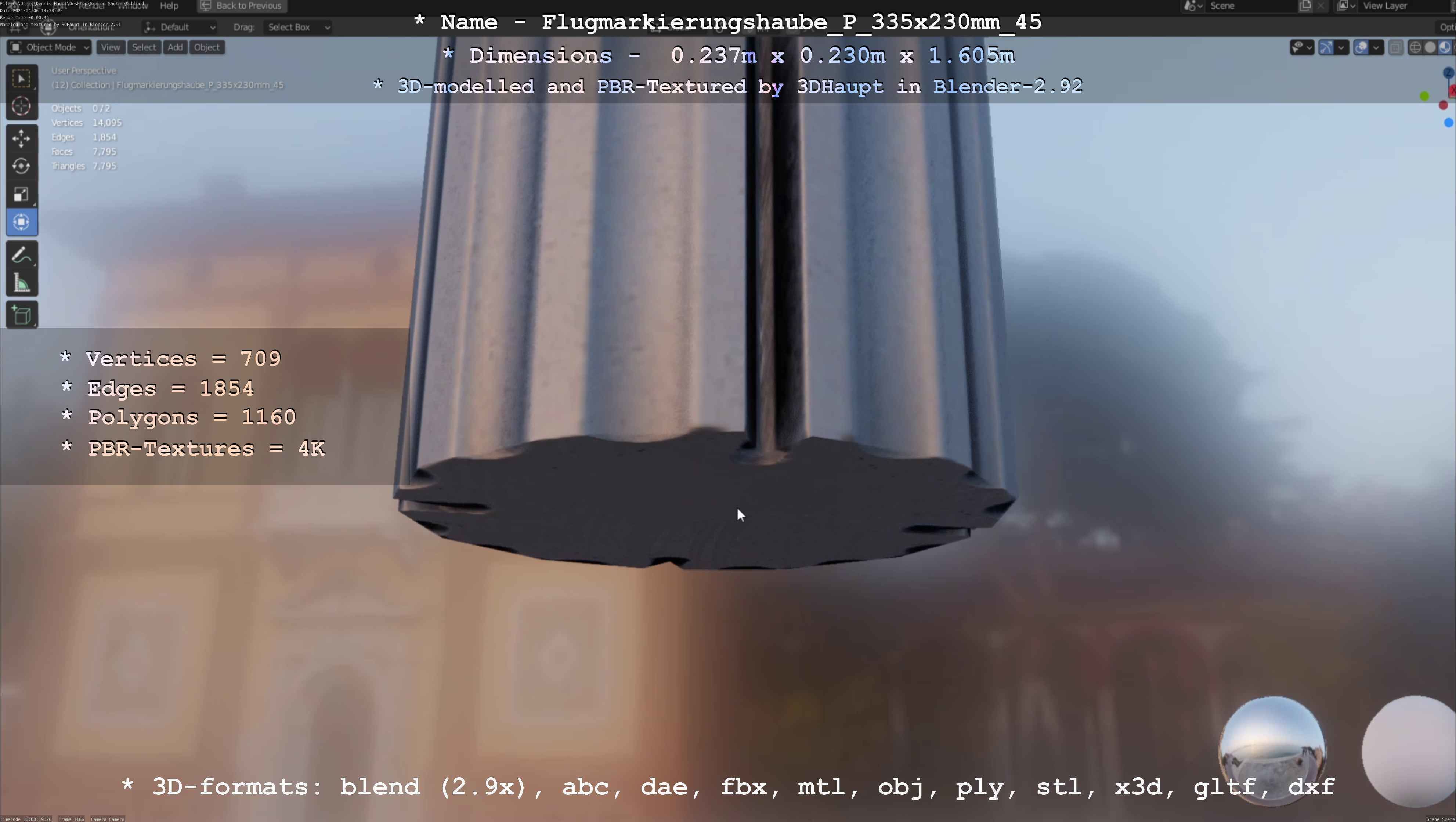 Flugmarkierungshaube mit Aluminiumpfosten 335x230mm 45 Low-poly 3D model_136