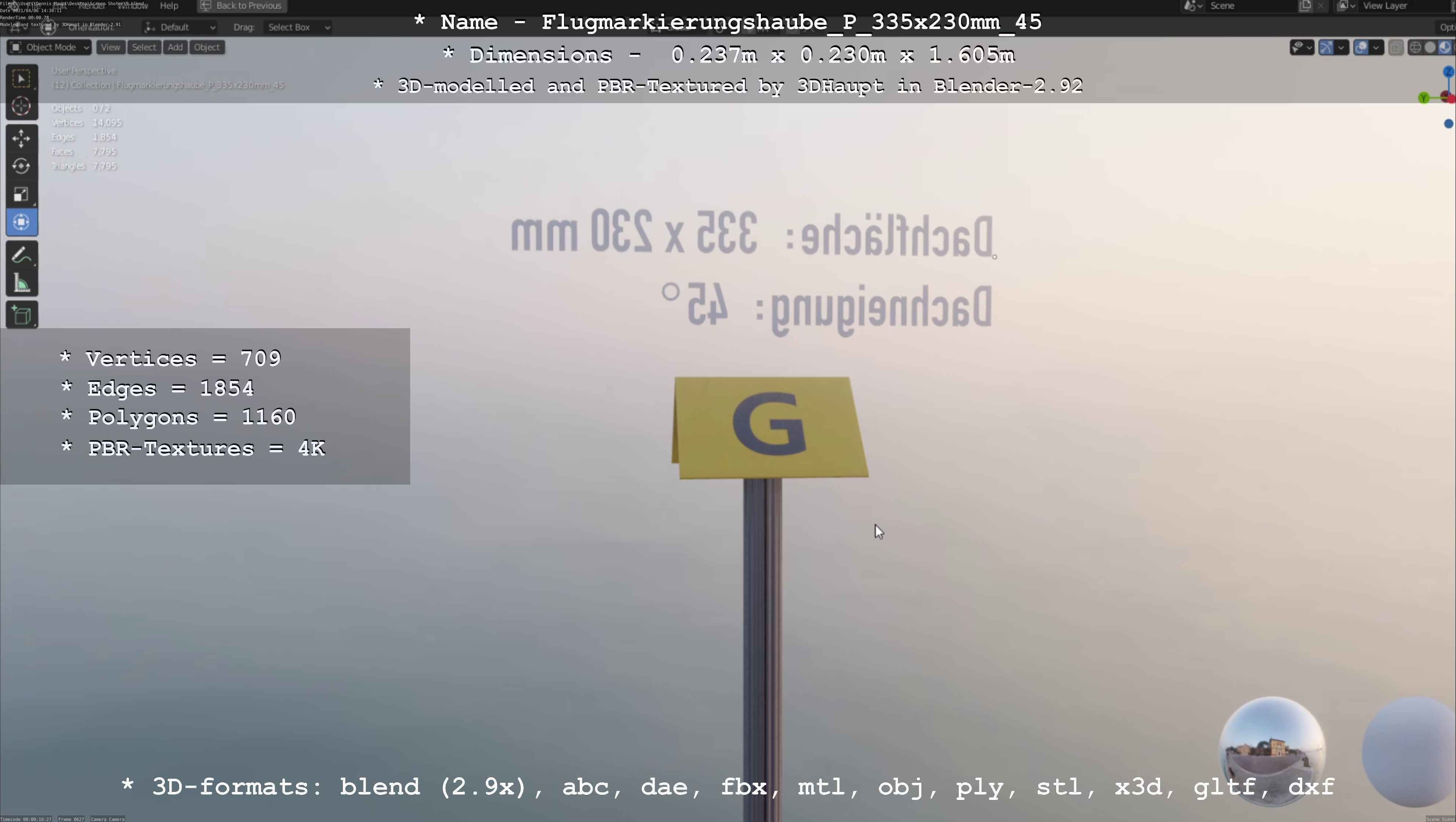 Flugmarkierungshaube mit Aluminiumpfosten 335x230mm 45 Low-poly 3D model_122