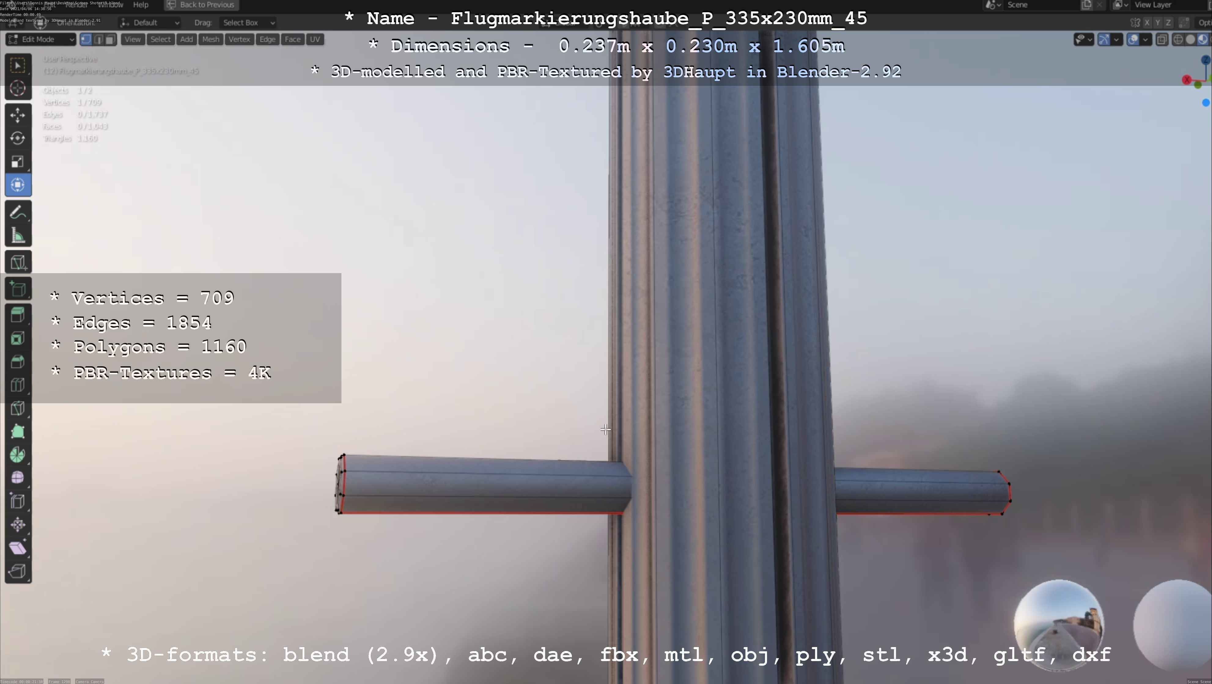 Flugmarkierungshaube mit Aluminiumpfosten 335x230mm 45 Low-poly 3D model_139