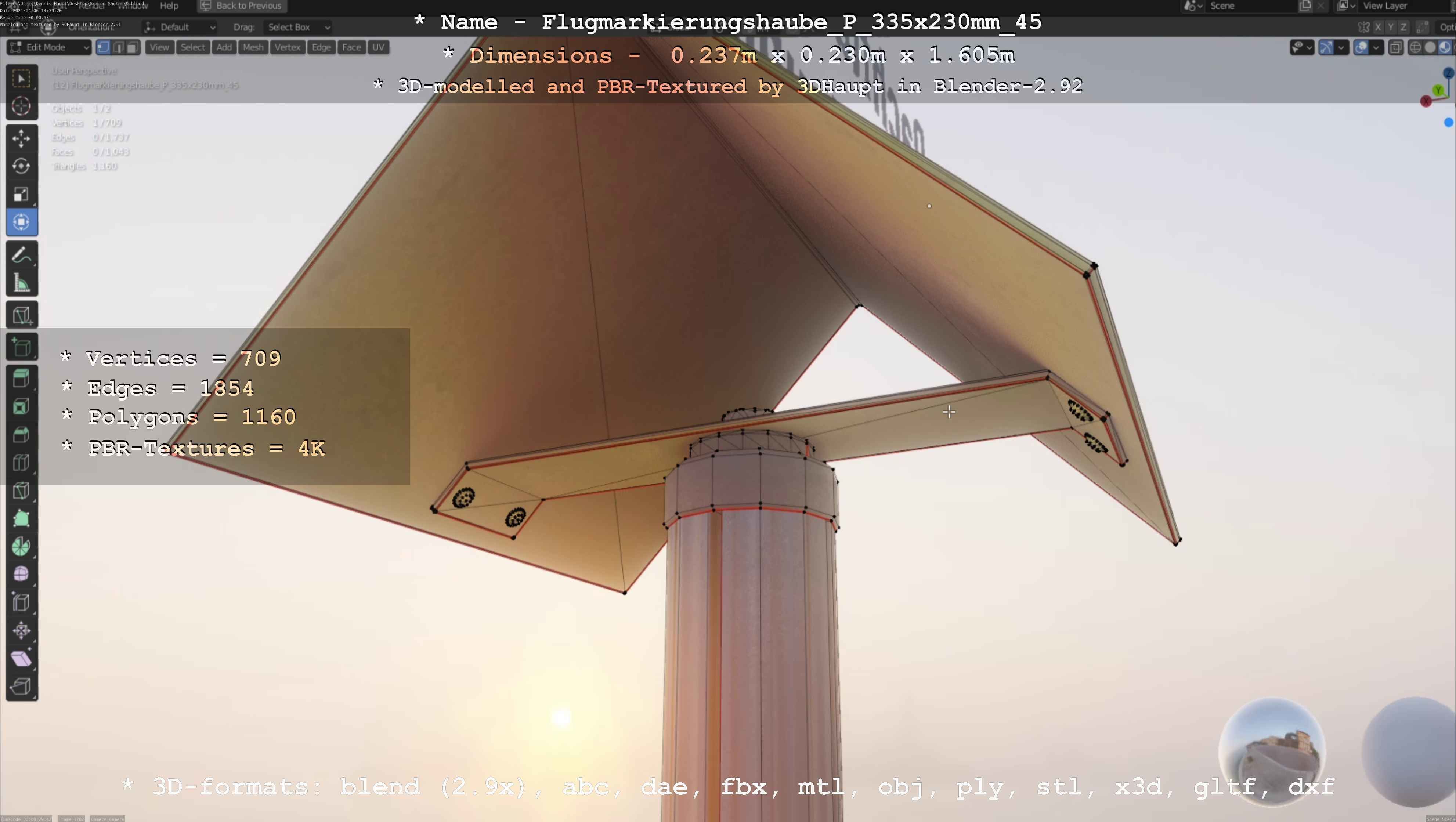 Flugmarkierungshaube mit Aluminiumpfosten 335x230mm 45 Low-poly 3D model_9