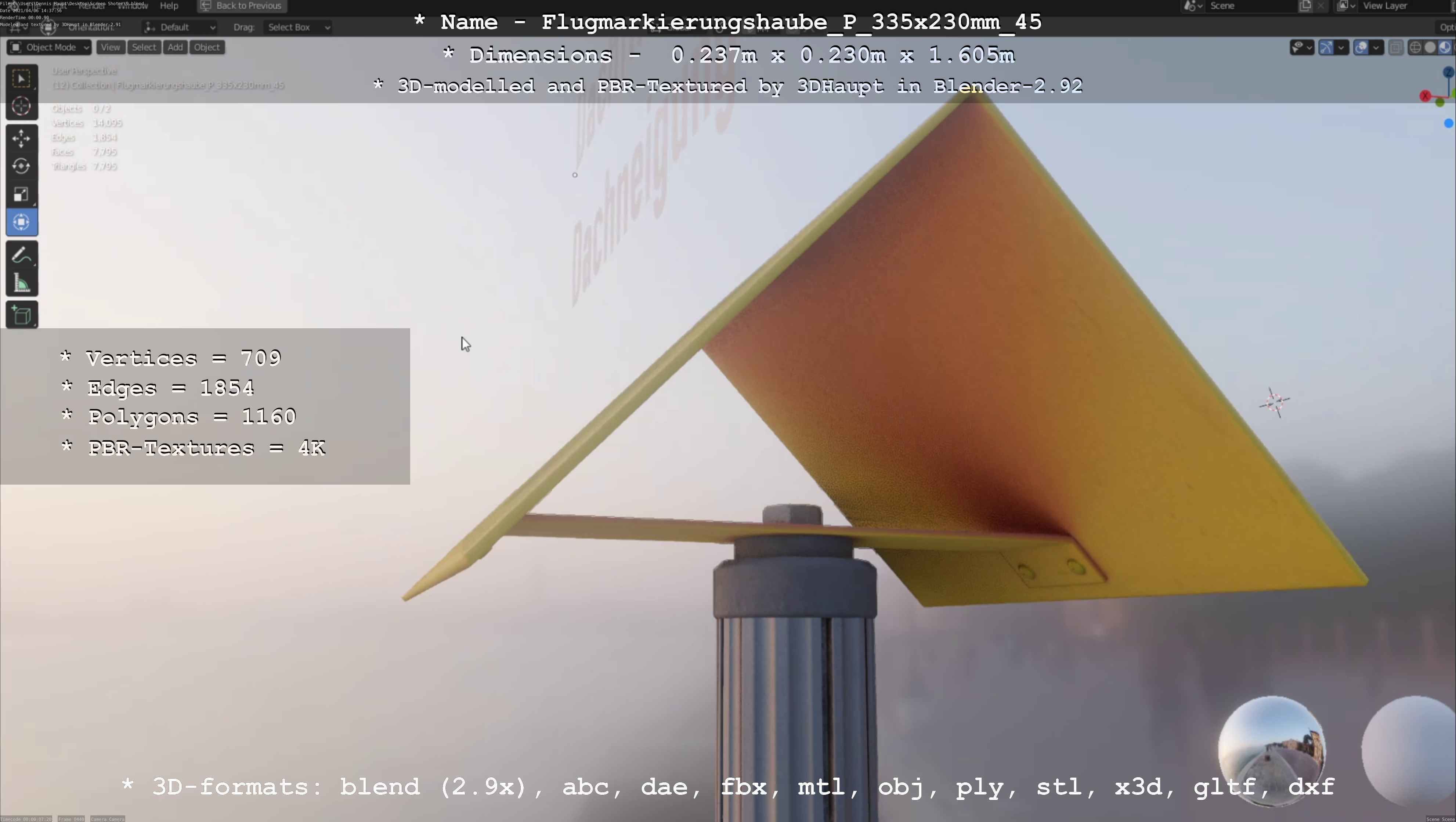 Flugmarkierungshaube mit Aluminiumpfosten 335x230mm 45 Low-poly 3D model_24