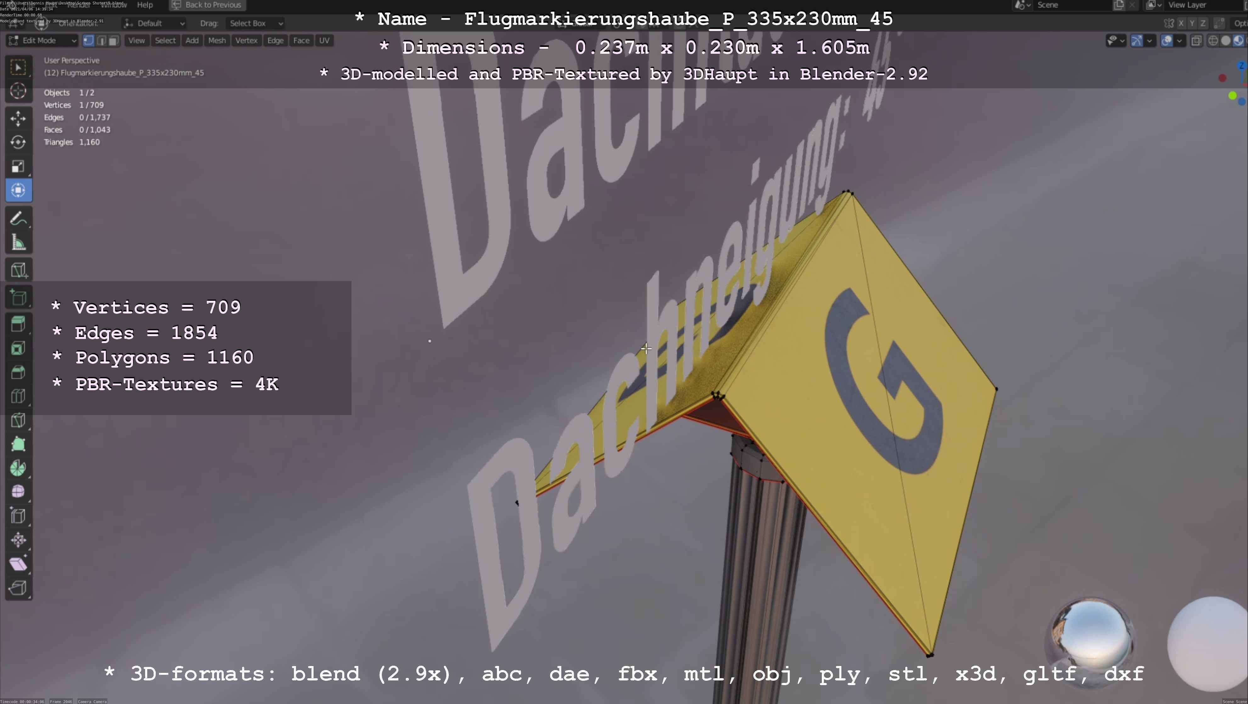 Flugmarkierungshaube mit Aluminiumpfosten 335x230mm 45 Low-poly 3D model_20