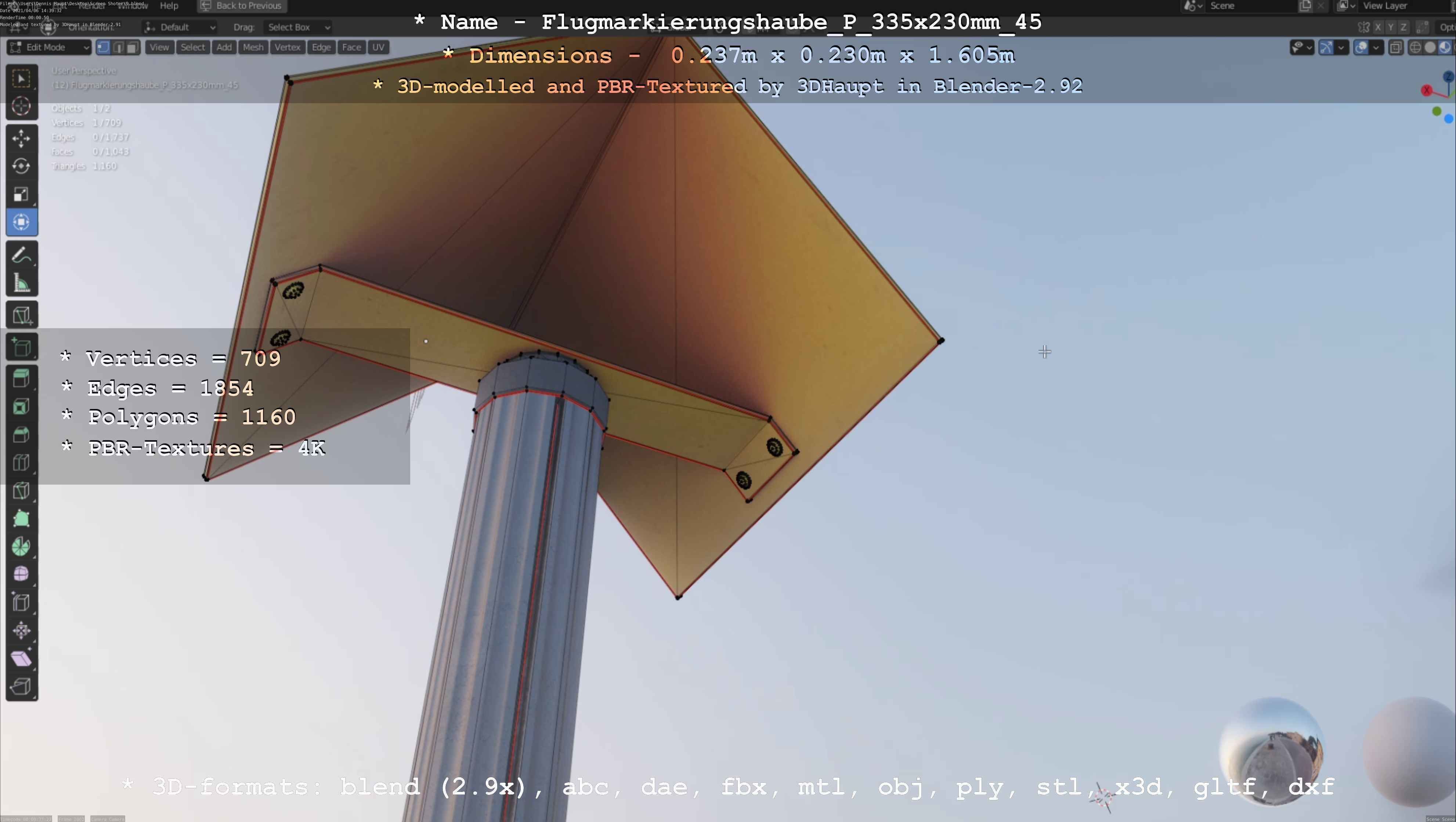 Flugmarkierungshaube mit Aluminiumpfosten 335x230mm 45 Low-poly 3D model_19