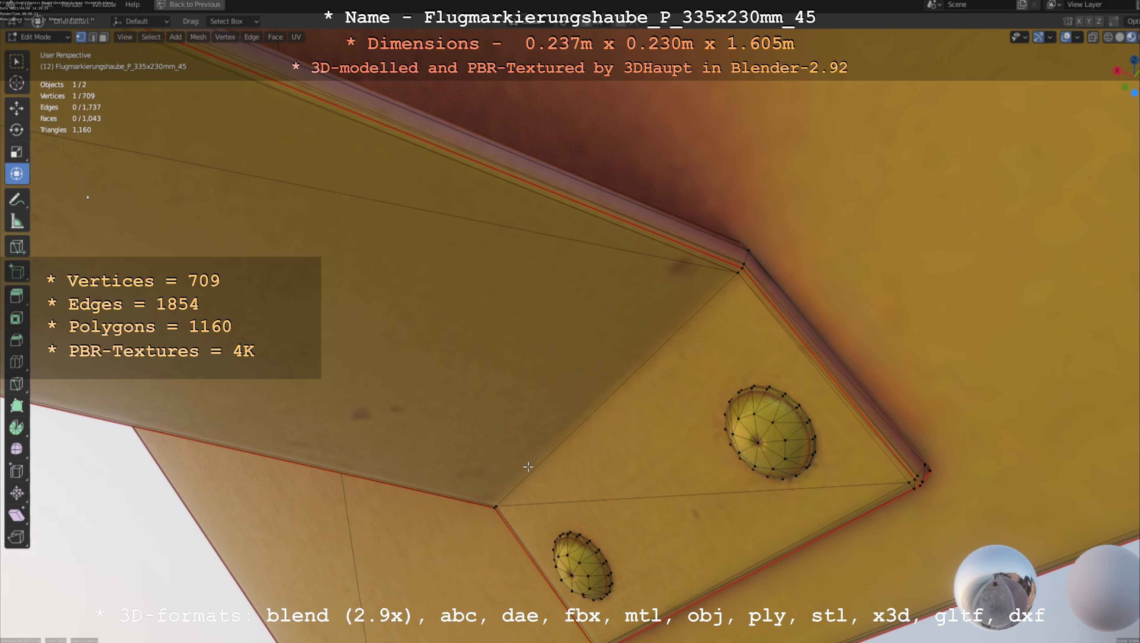 Flugmarkierungshaube mit Aluminiumpfosten 335x230mm 45 Low-poly 3D model_17