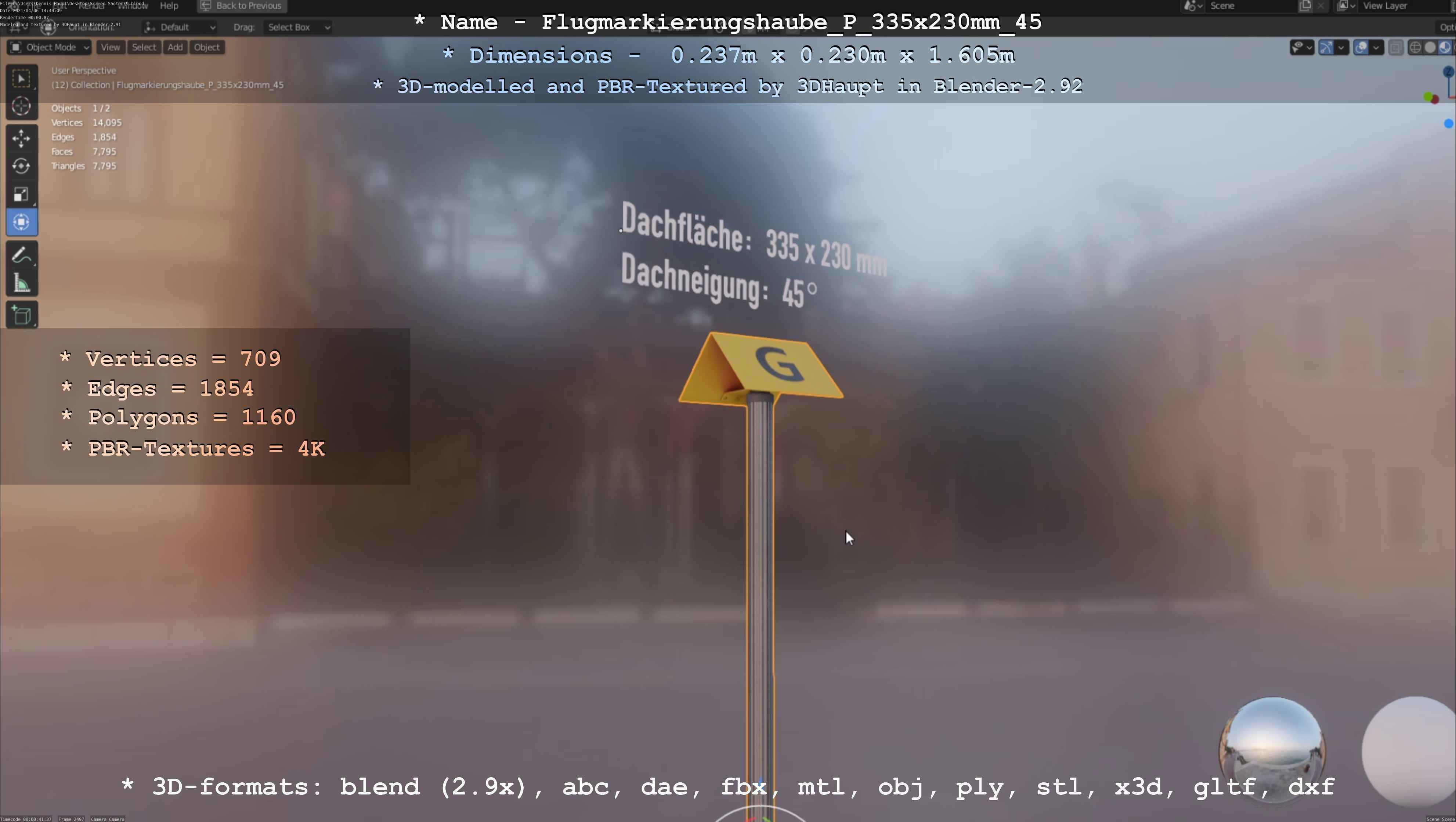 Flugmarkierungshaube mit Aluminiumpfosten 335x230mm 45 Low-poly 3D model_23