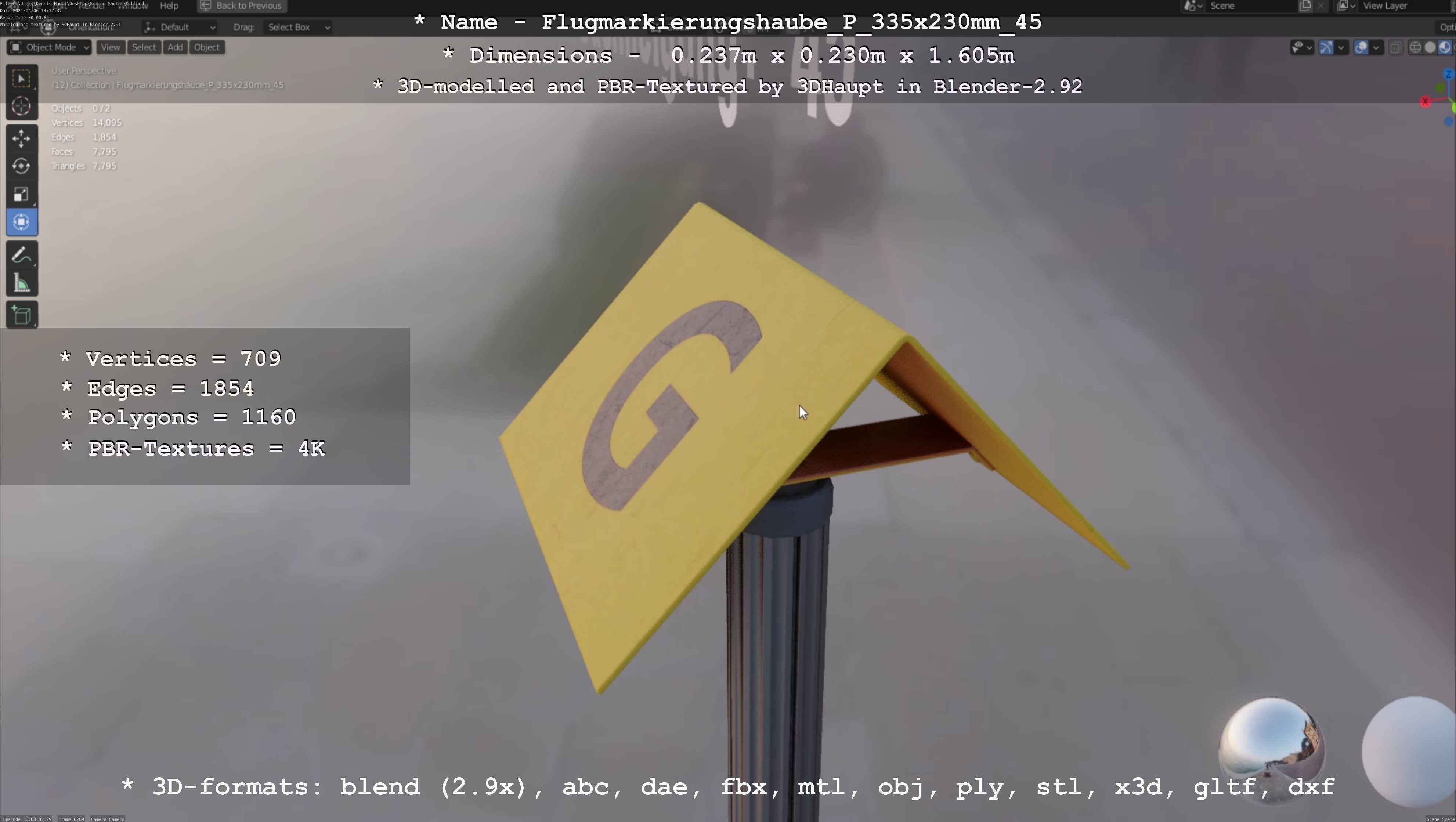 Flugmarkierungshaube mit Aluminiumpfosten 335x230mm 45 Low-poly 3D model_89