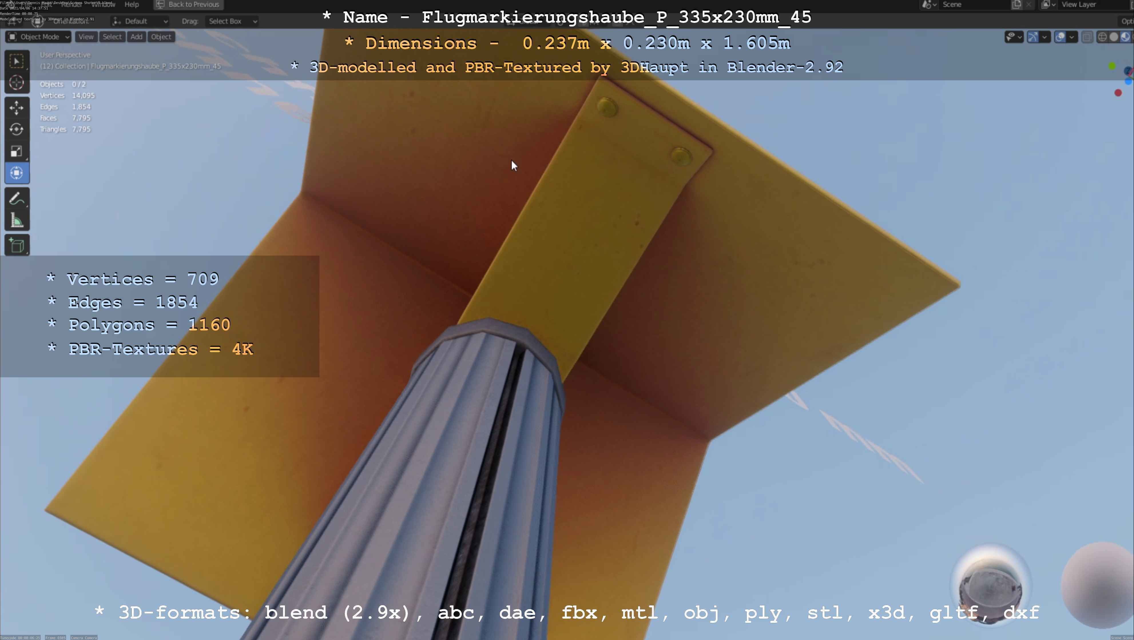 Flugmarkierungshaube mit Aluminiumpfosten 335x230mm 45 Low-poly 3D model_102