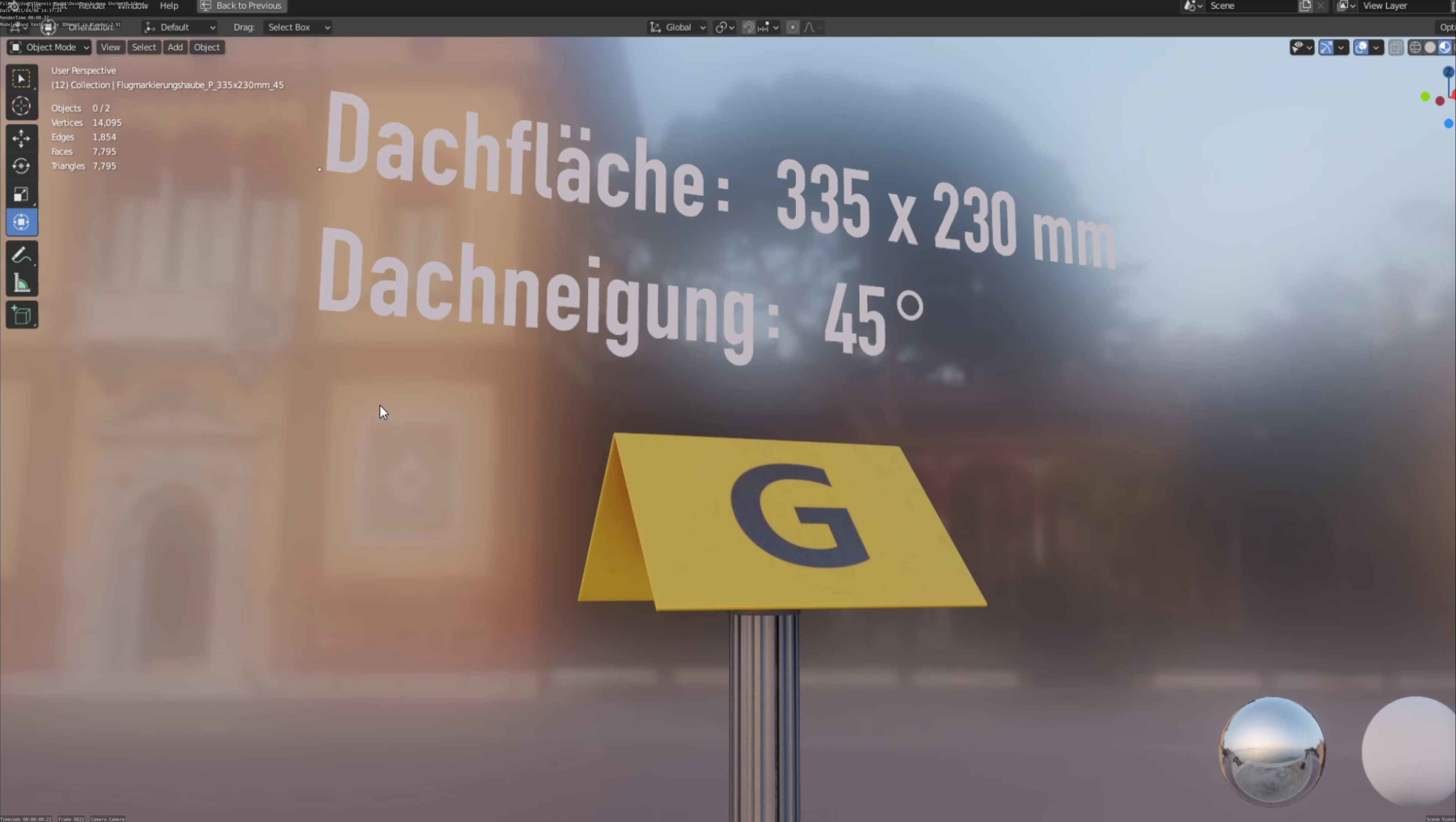 Flugmarkierungshaube mit Aluminiumpfosten 335x230mm 45 Low-poly 3D model_72