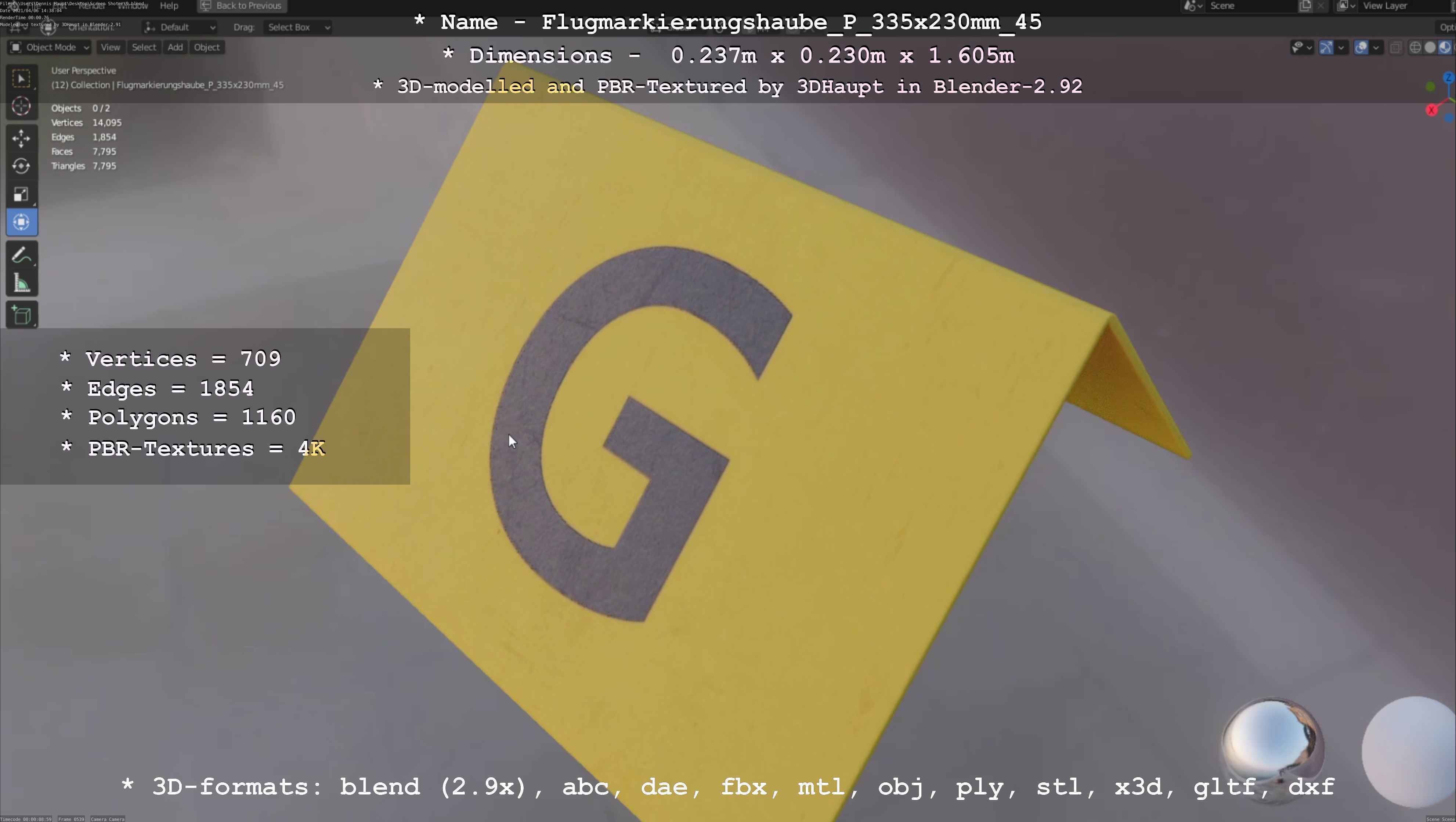 Flugmarkierungshaube mit Aluminiumpfosten 335x230mm 45 Low-poly 3D model_114