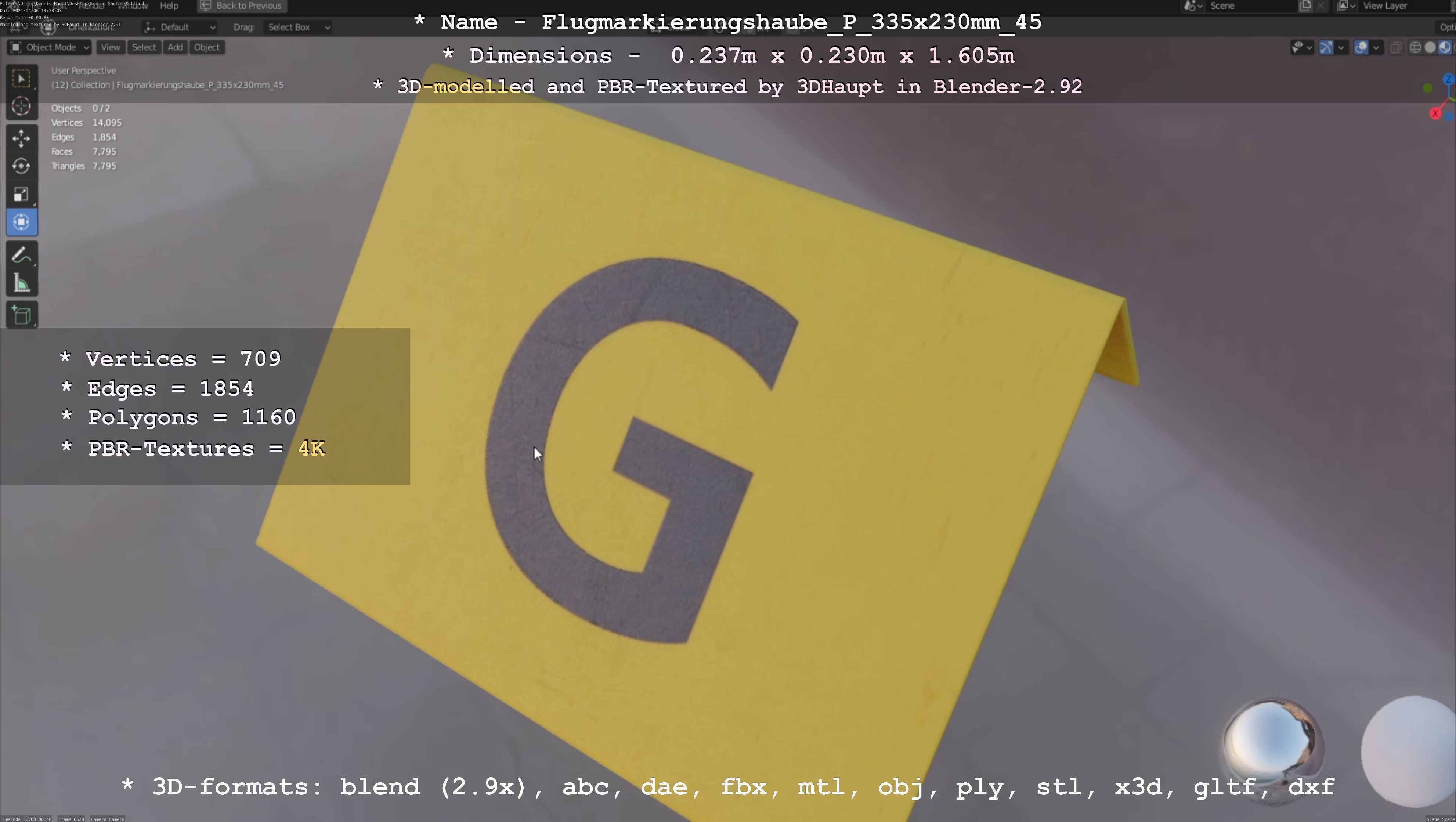 Flugmarkierungshaube mit Aluminiumpfosten 335x230mm 45 Low-poly 3D model_113