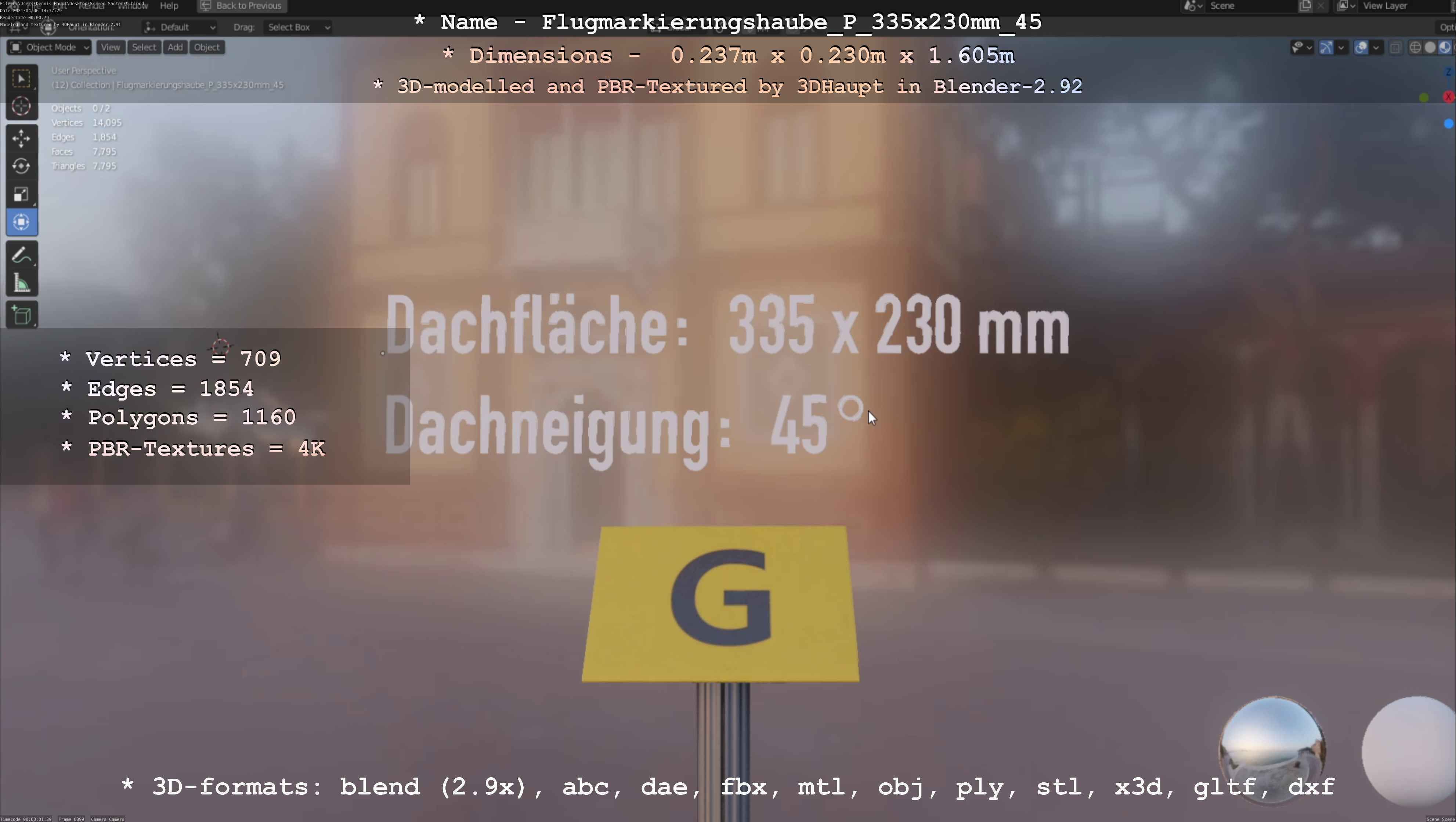 Flugmarkierungshaube mit Aluminiumpfosten 335x230mm 45 Low-poly 3D model_80