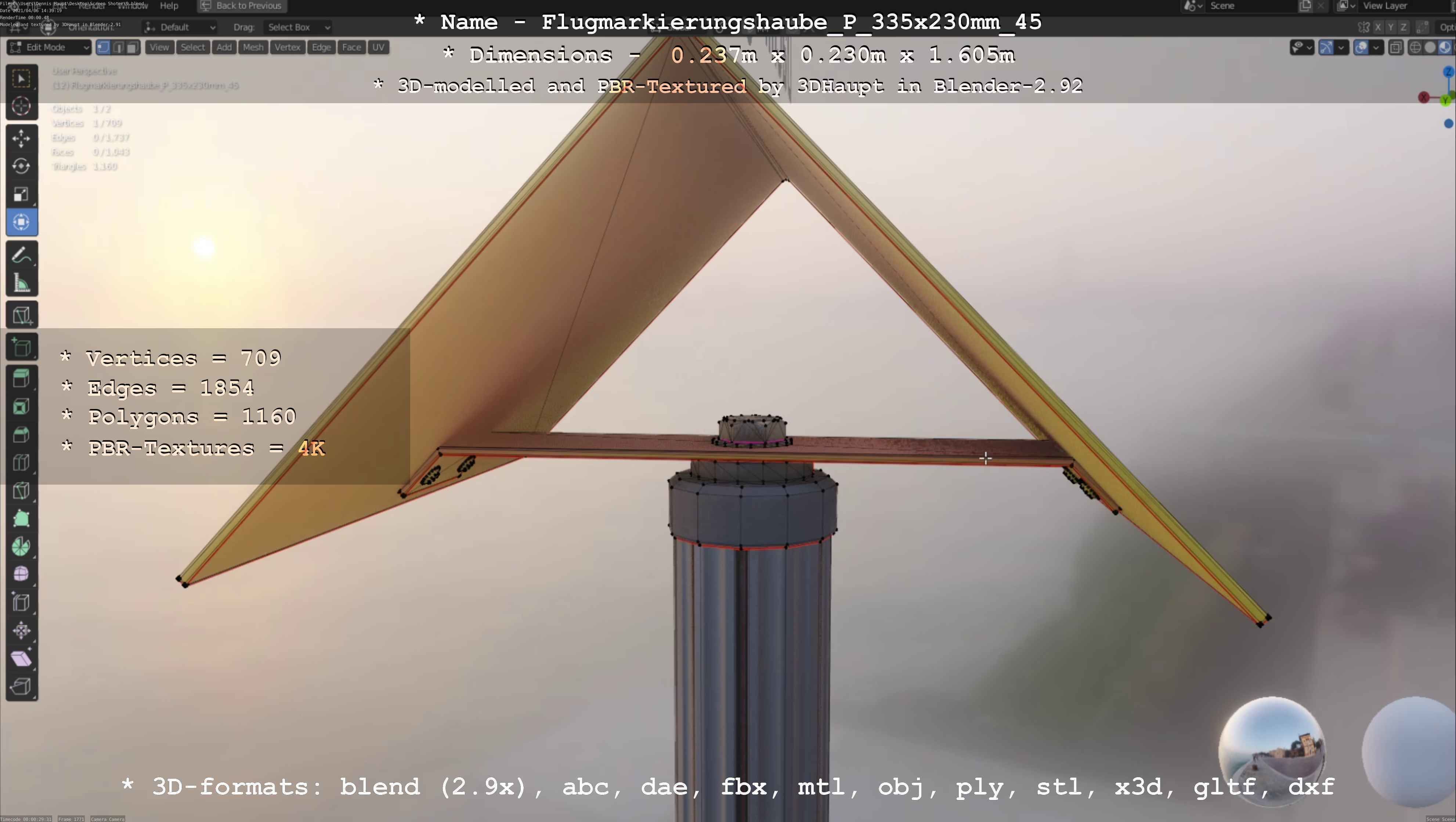 Flugmarkierungshaube mit Aluminiumpfosten 335x230mm 45 Low-poly 3D model_50