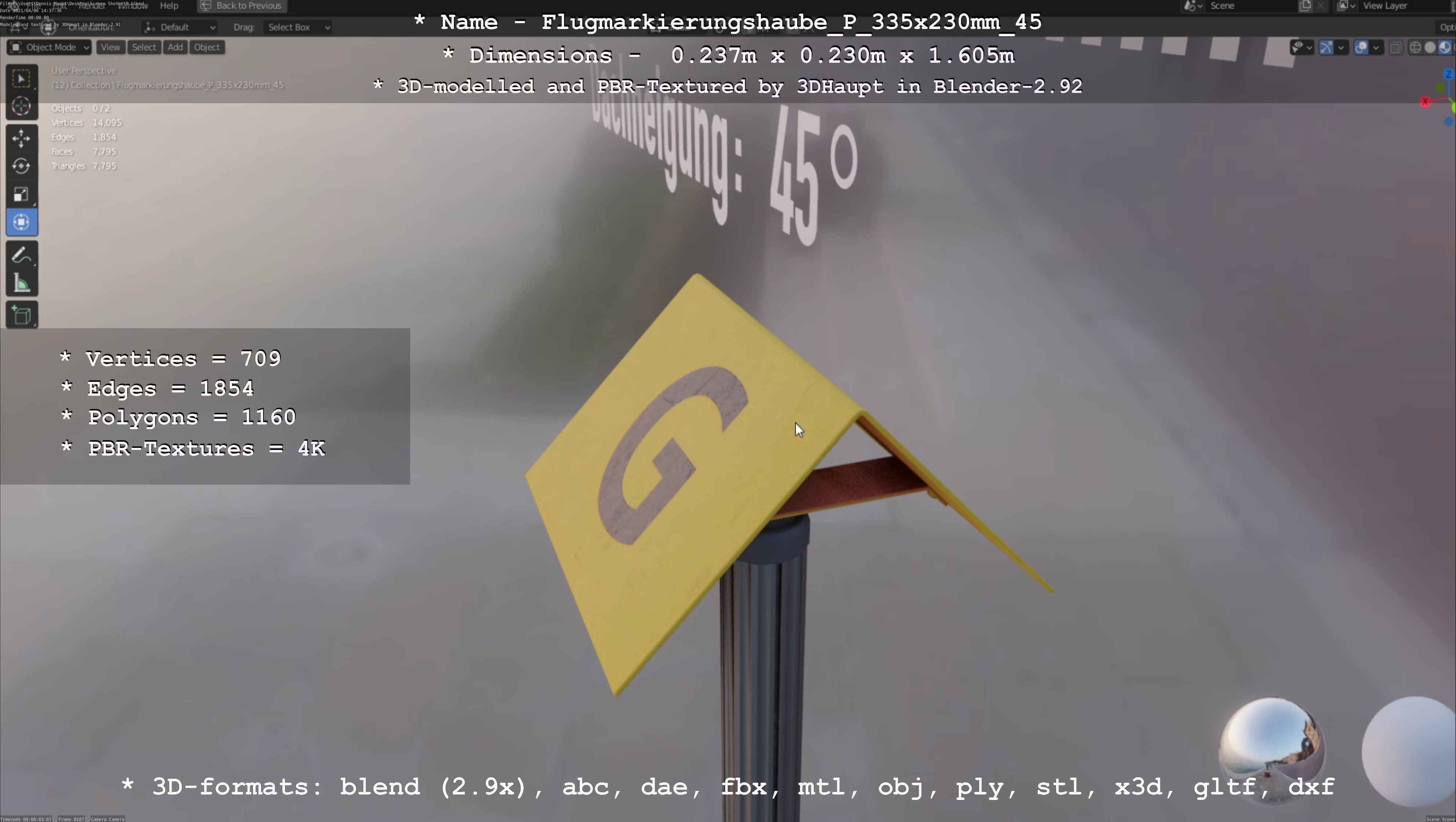 Flugmarkierungshaube mit Aluminiumpfosten 335x230mm 45 Low-poly 3D model_33