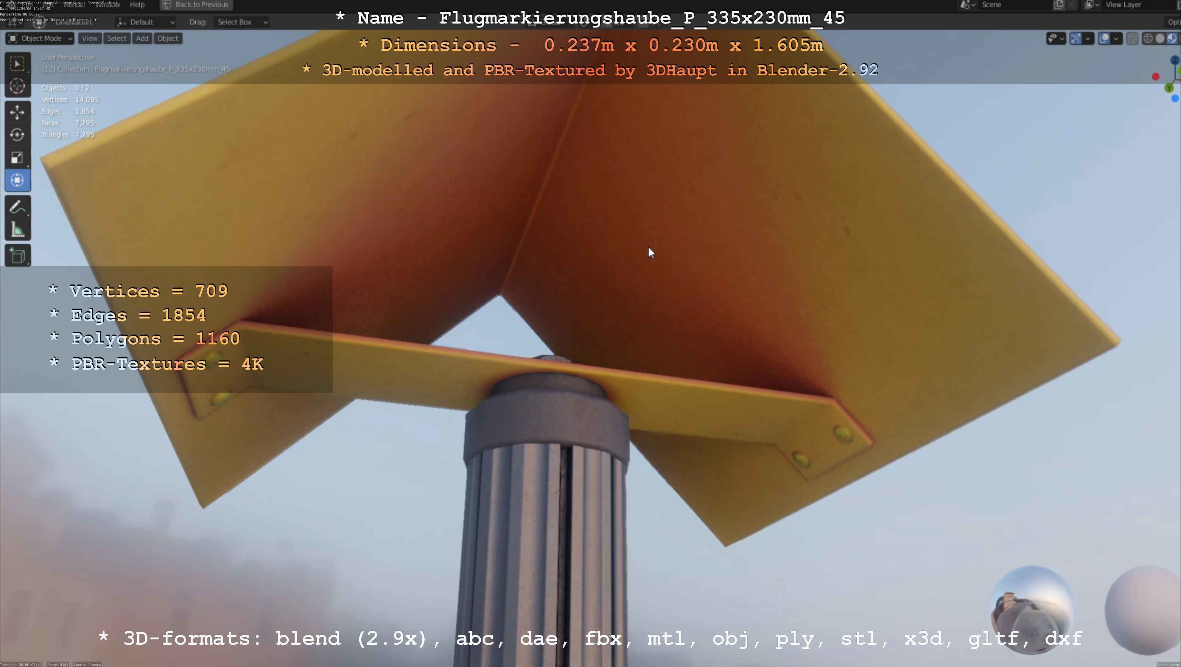 Flugmarkierungshaube mit Aluminiumpfosten 335x230mm 45 Low-poly 3D model_99