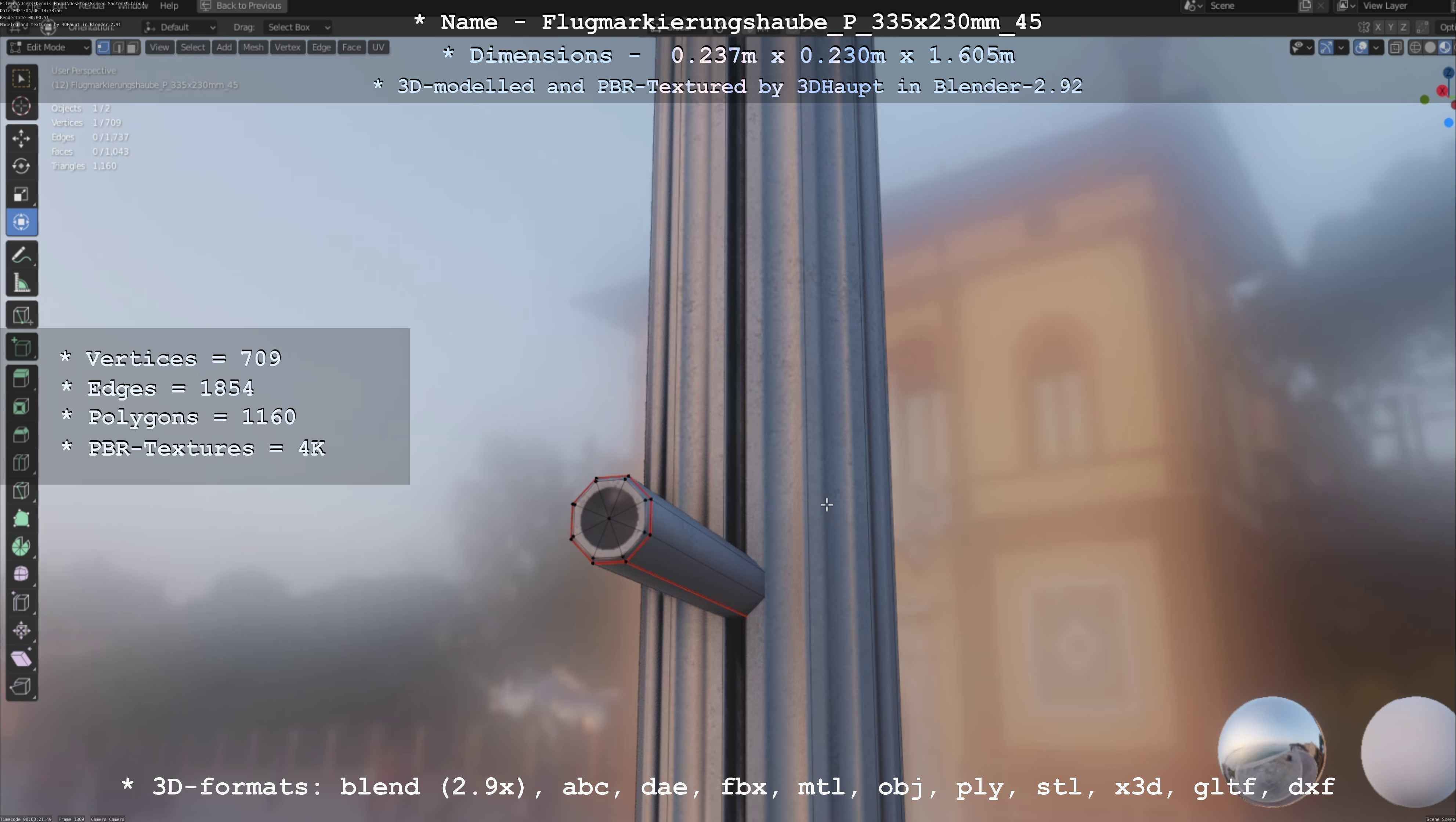 Flugmarkierungshaube mit Aluminiumpfosten 335x230mm 45 Low-poly 3D model_42