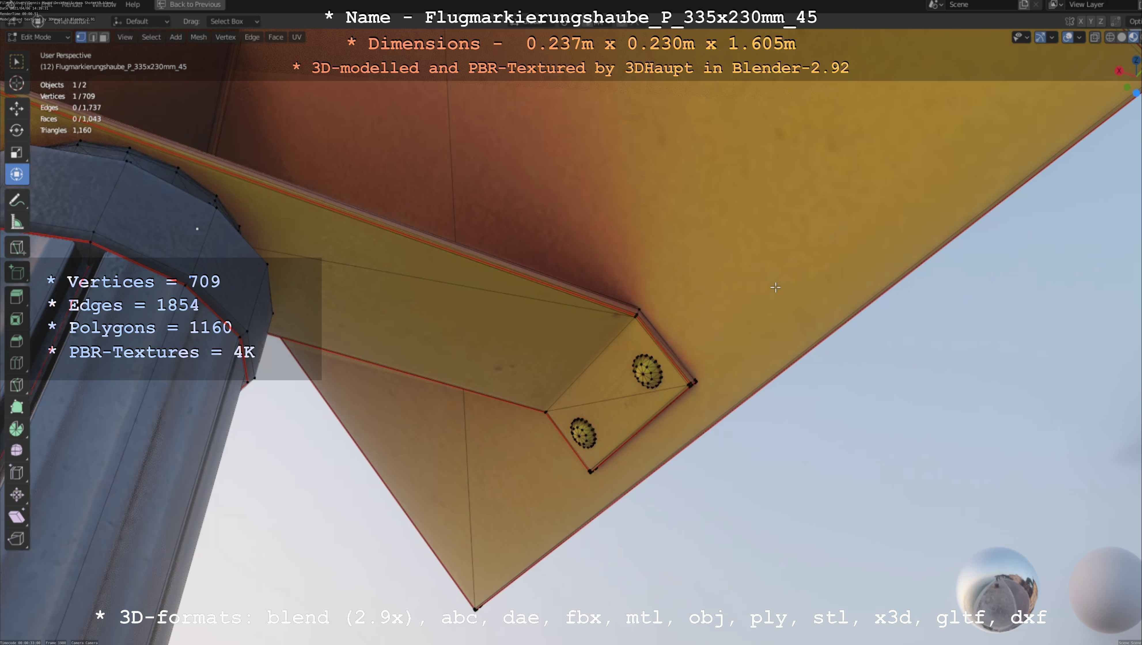 Flugmarkierungshaube mit Aluminiumpfosten 335x230mm 45 Low-poly 3D model_18