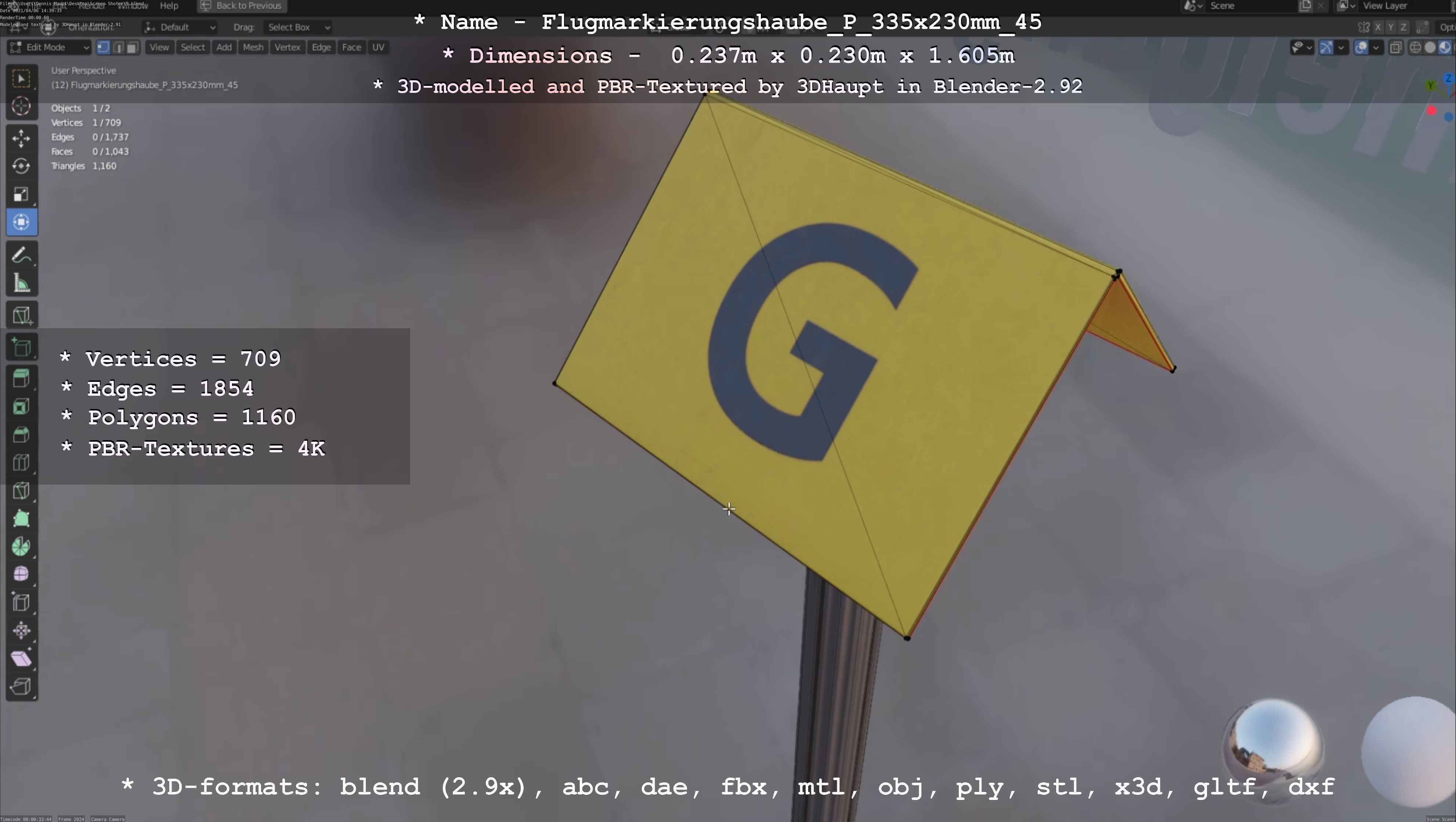 Flugmarkierungshaube mit Aluminiumpfosten 335x230mm 45 Low-poly 3D model_57