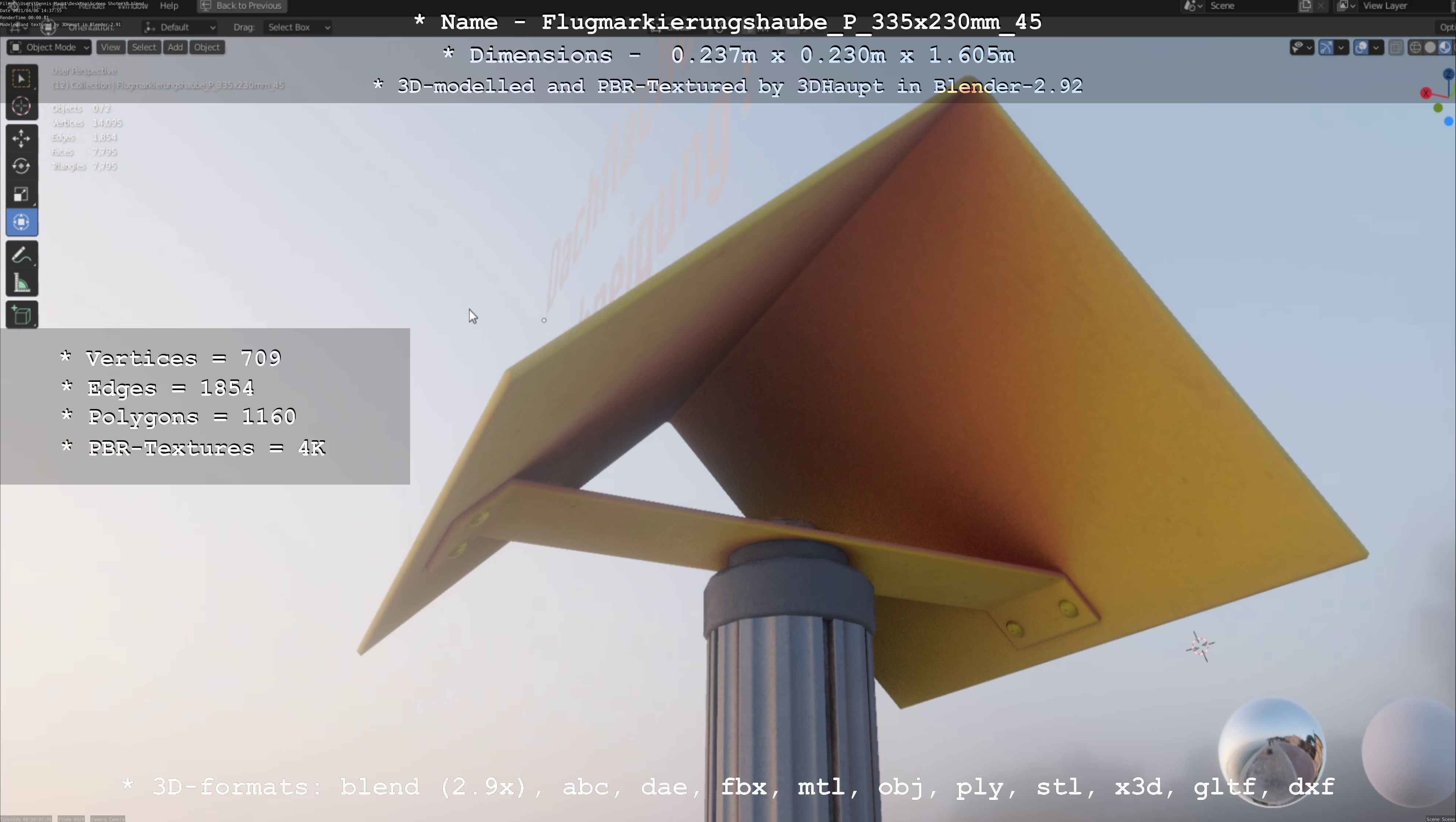 Flugmarkierungshaube mit Aluminiumpfosten 335x230mm 45 Low-poly 3D model_106