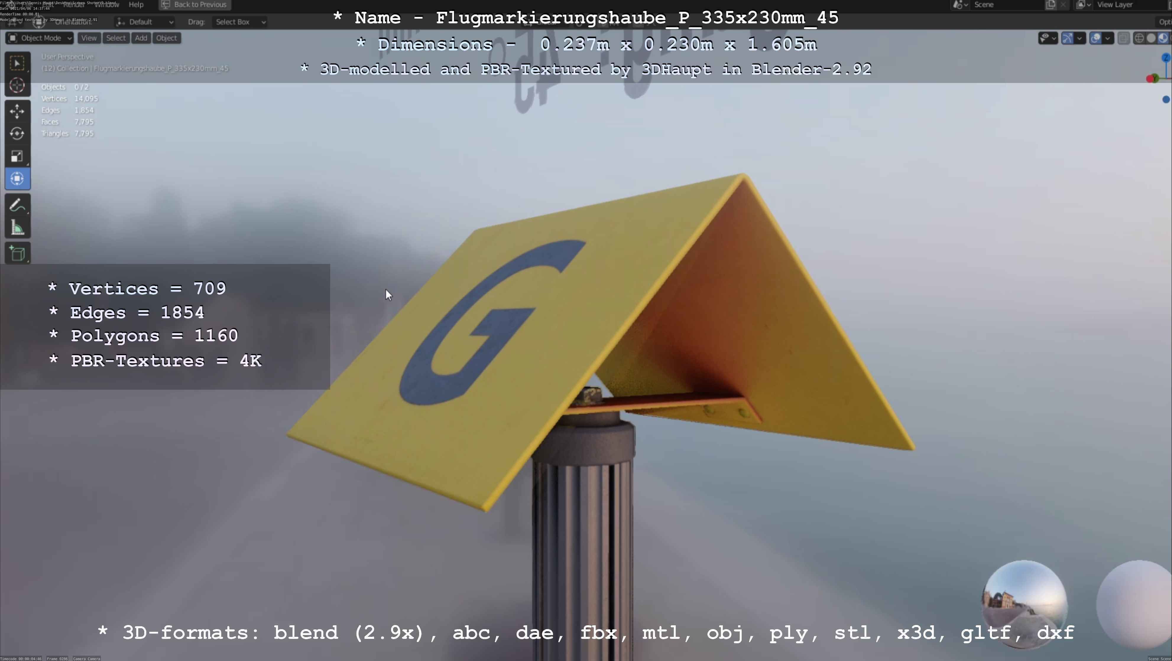 Flugmarkierungshaube mit Aluminiumpfosten 335x230mm 45 Low-poly 3D model_95