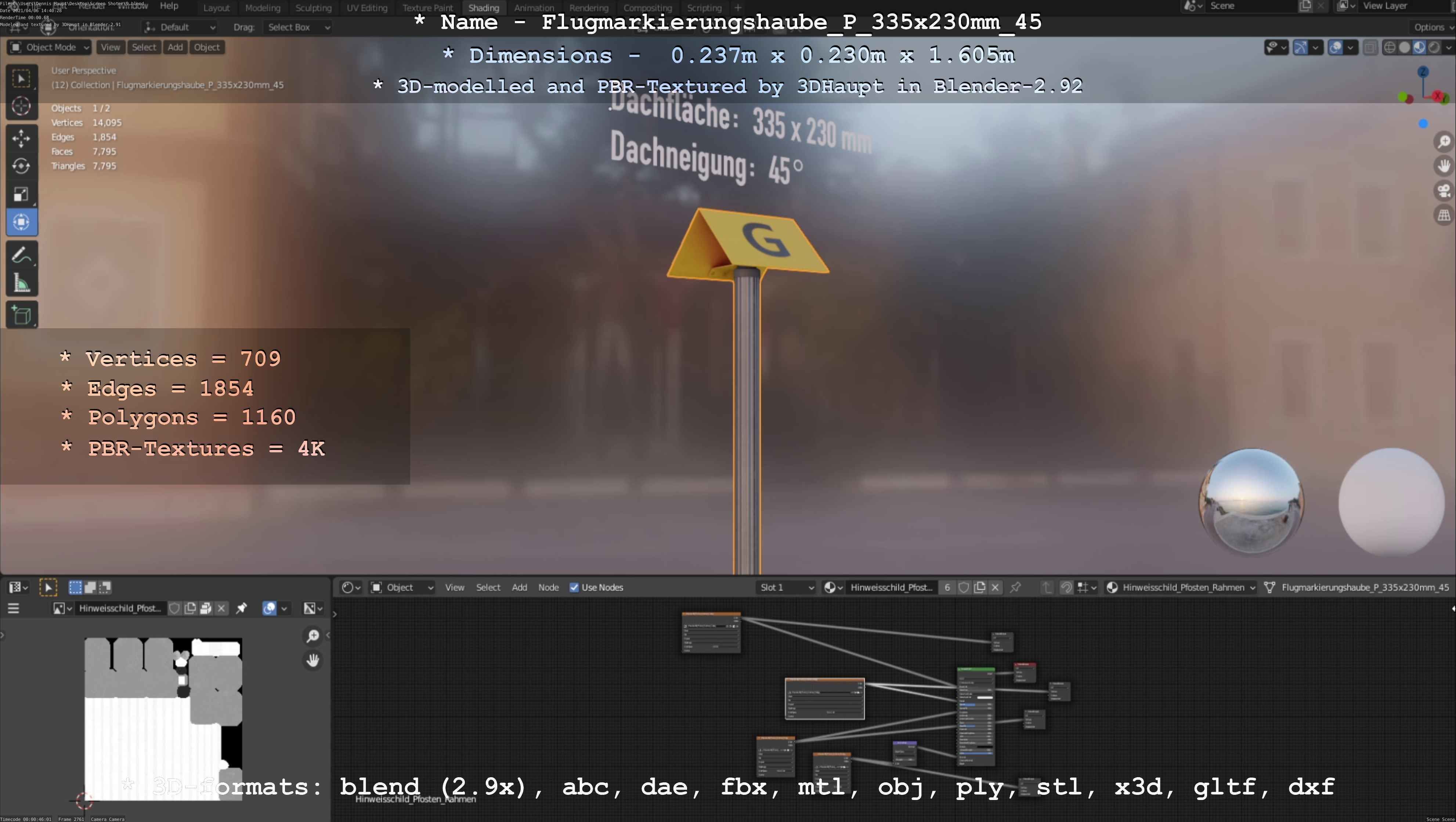 Flugmarkierungshaube mit Aluminiumpfosten 335x230mm 45 Low-poly 3D model_27