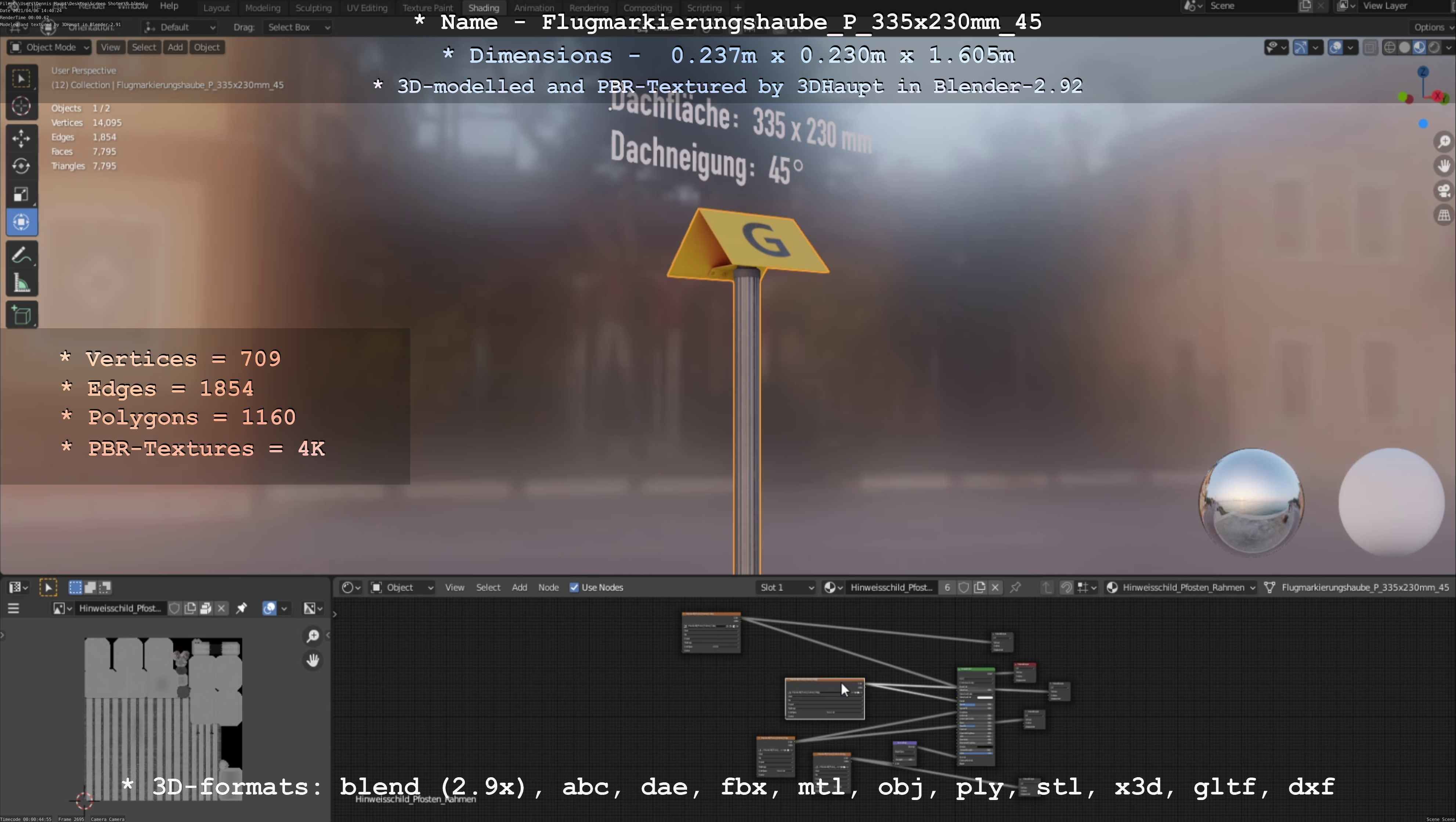 Flugmarkierungshaube mit Aluminiumpfosten 335x230mm 45 Low-poly 3D model_26