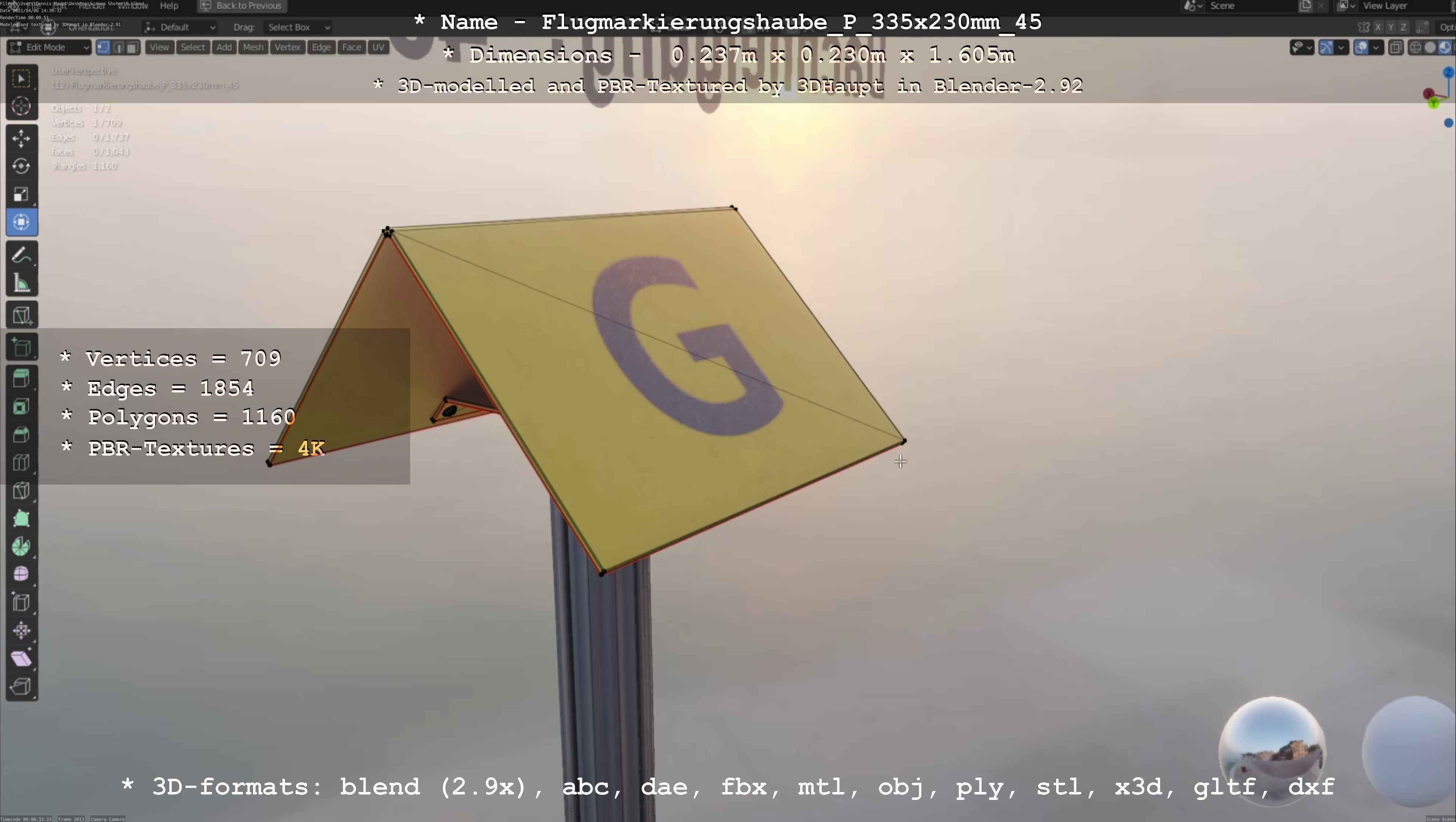 Flugmarkierungshaube mit Aluminiumpfosten 335x230mm 45 Low-poly 3D model_56