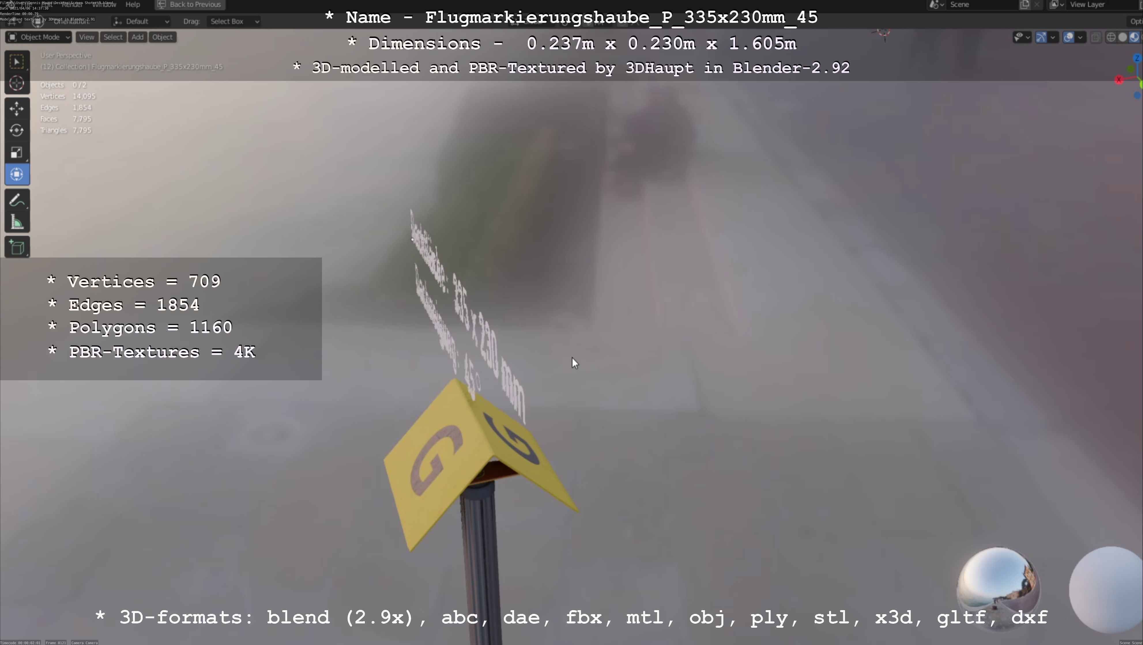 Flugmarkierungshaube mit Aluminiumpfosten 335x230mm 45 Low-poly 3D model_32