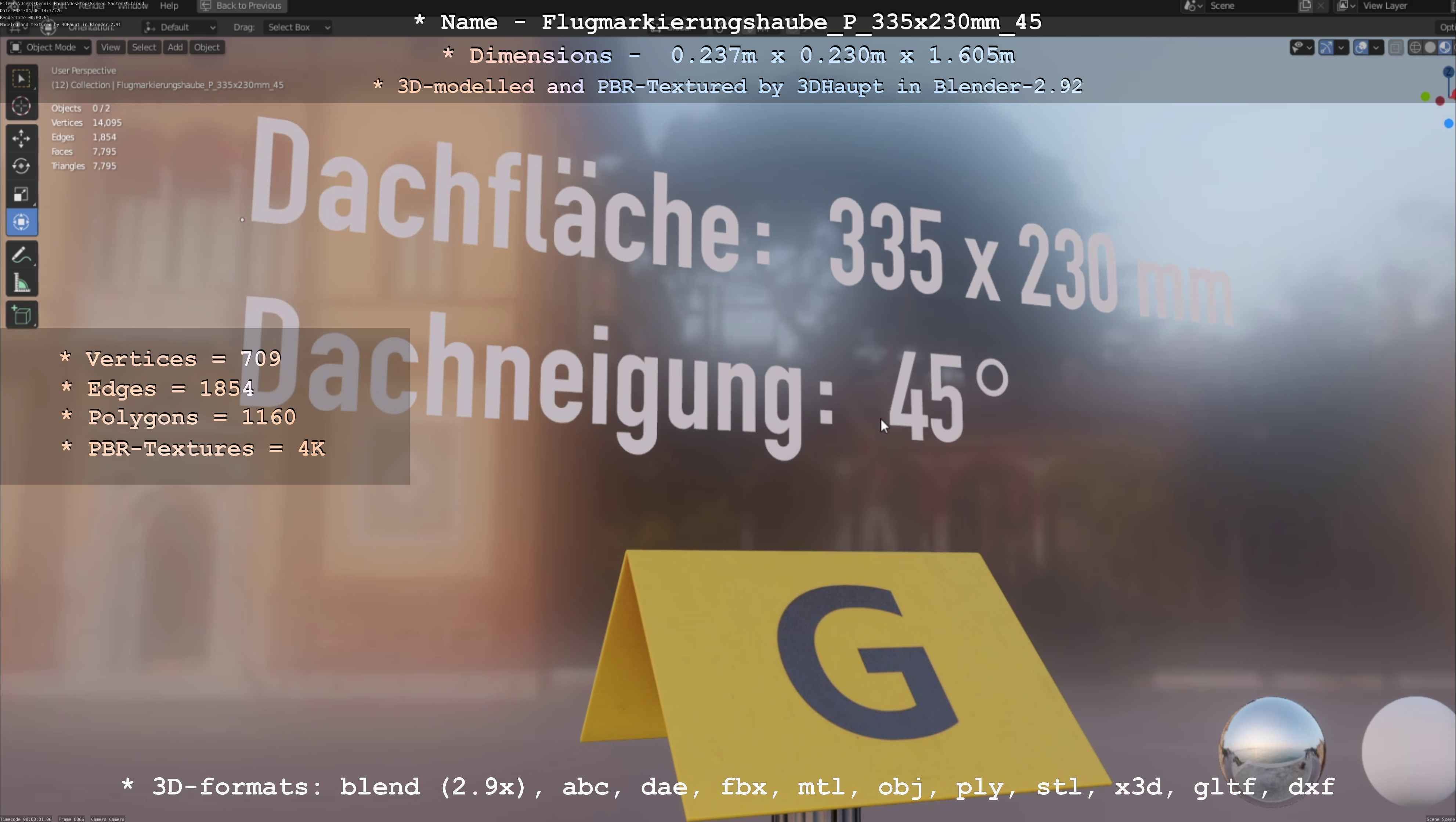 Flugmarkierungshaube mit Aluminiumpfosten 335x230mm 45 Low-poly 3D model_77