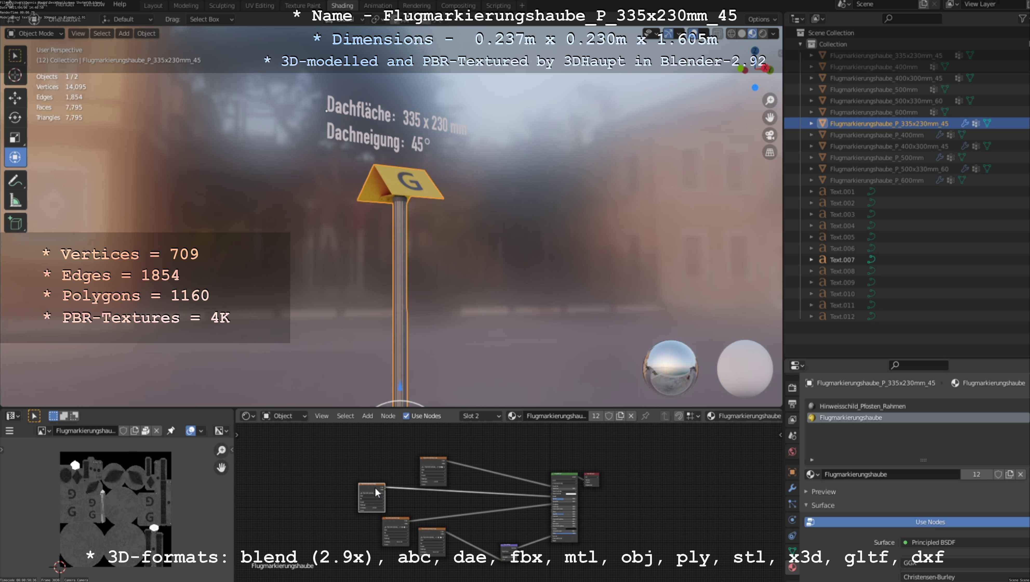 Flugmarkierungshaube mit Aluminiumpfosten 335x230mm 45 Low-poly 3D model_29