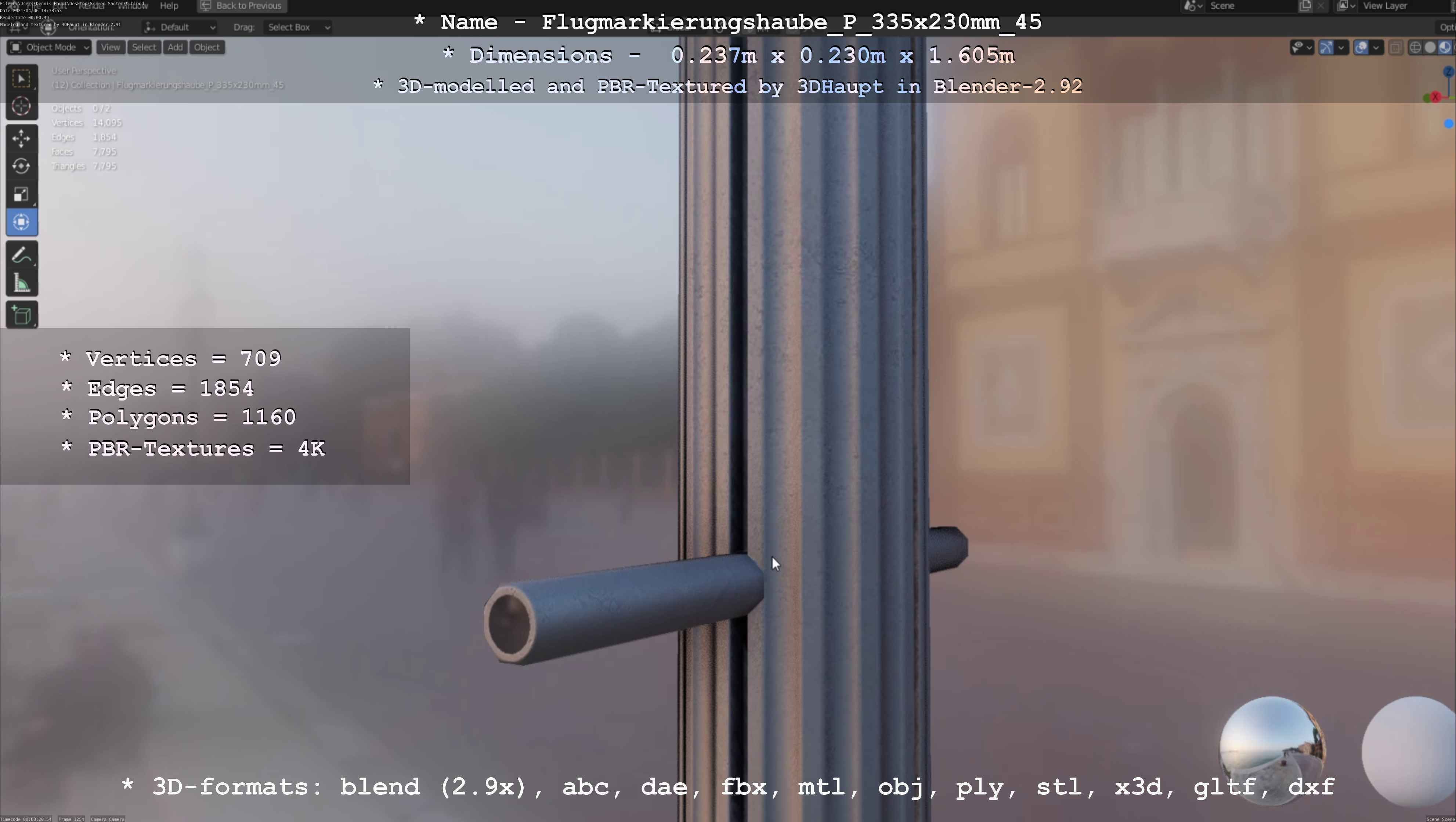 Flugmarkierungshaube mit Aluminiumpfosten 335x230mm 45 Low-poly 3D model_3