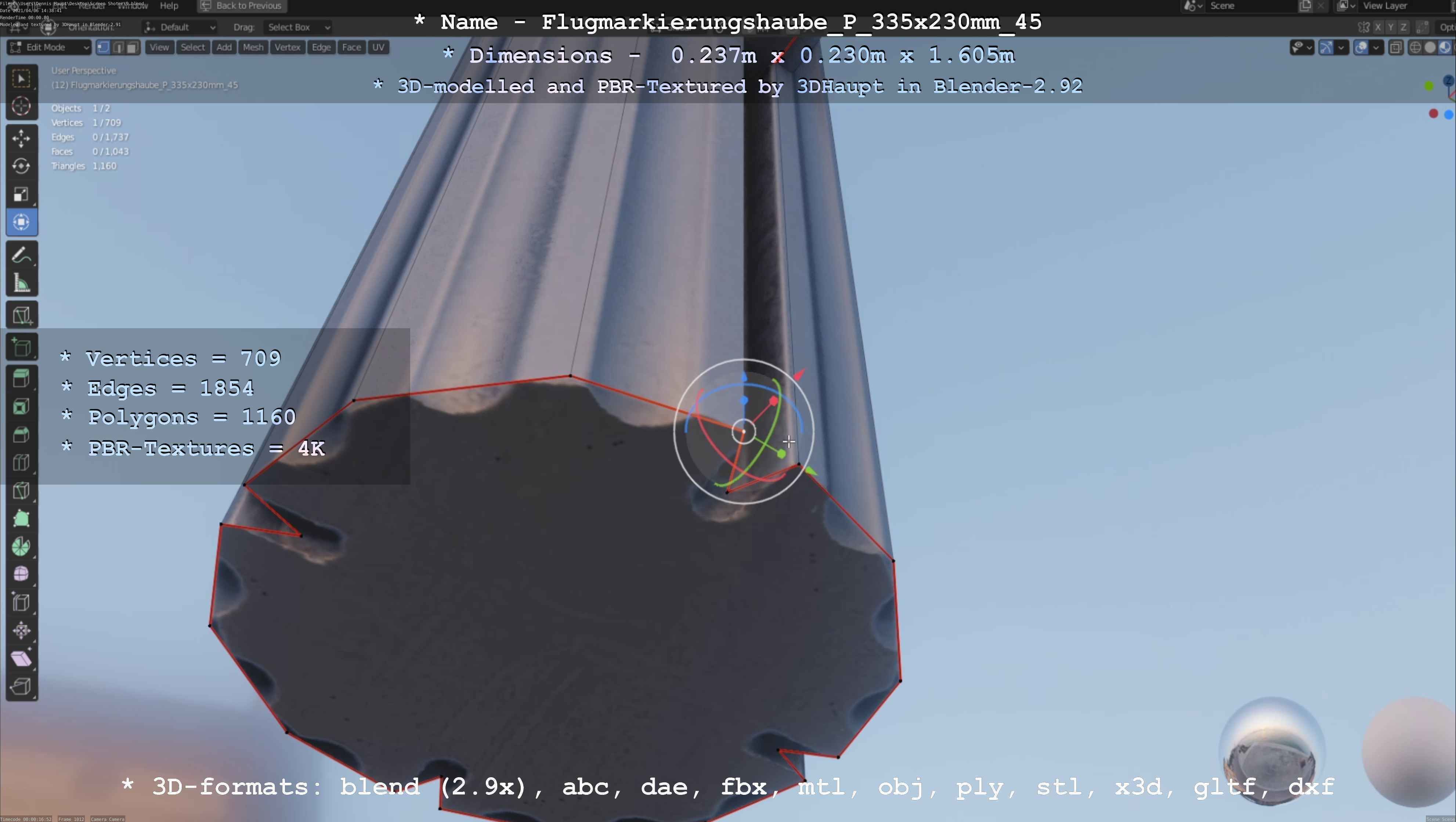 Flugmarkierungshaube mit Aluminiumpfosten 335x230mm 45 Low-poly 3D model_129