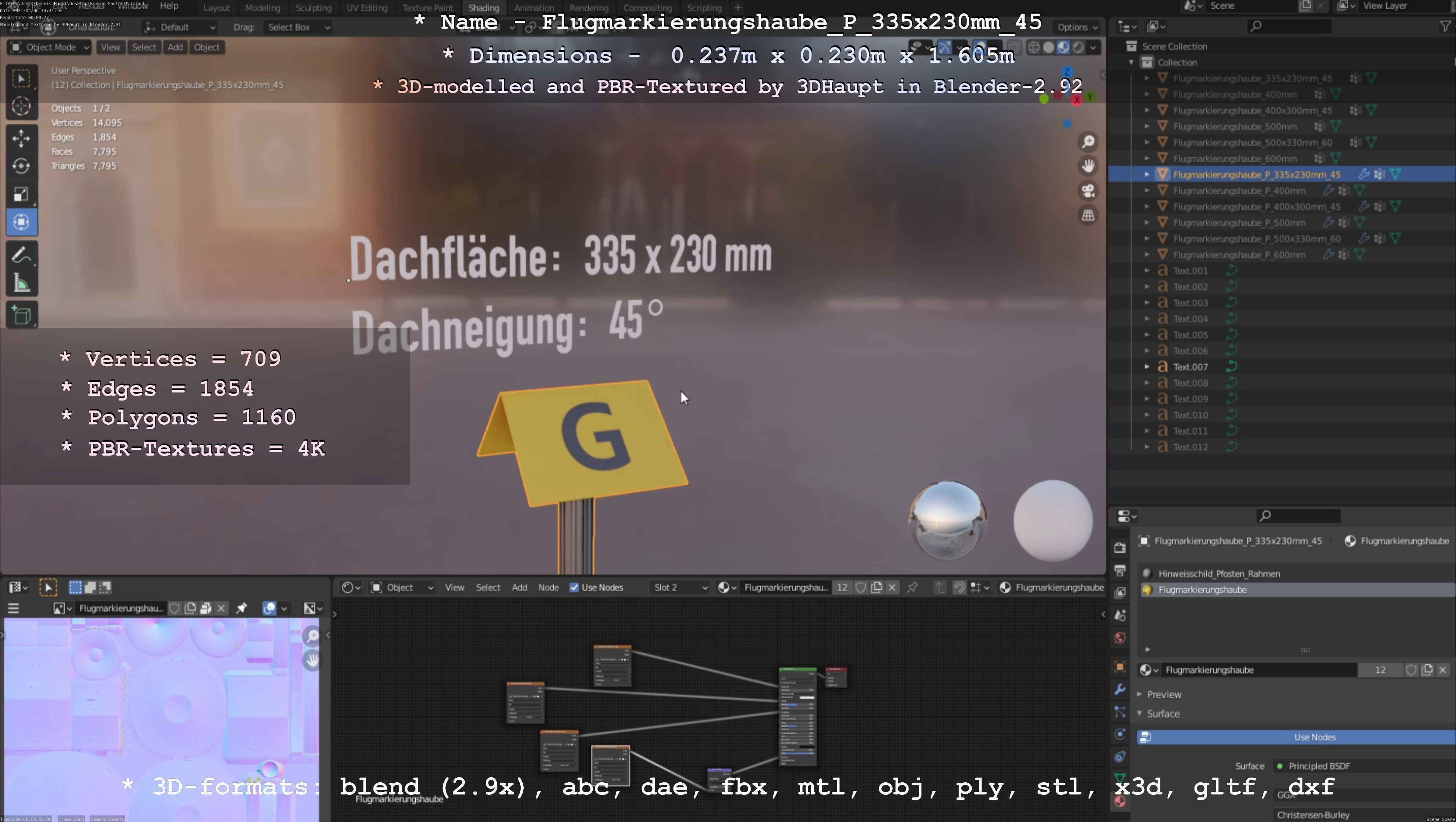 Flugmarkierungshaube mit Aluminiumpfosten 335x230mm 45 Low-poly 3D model_30