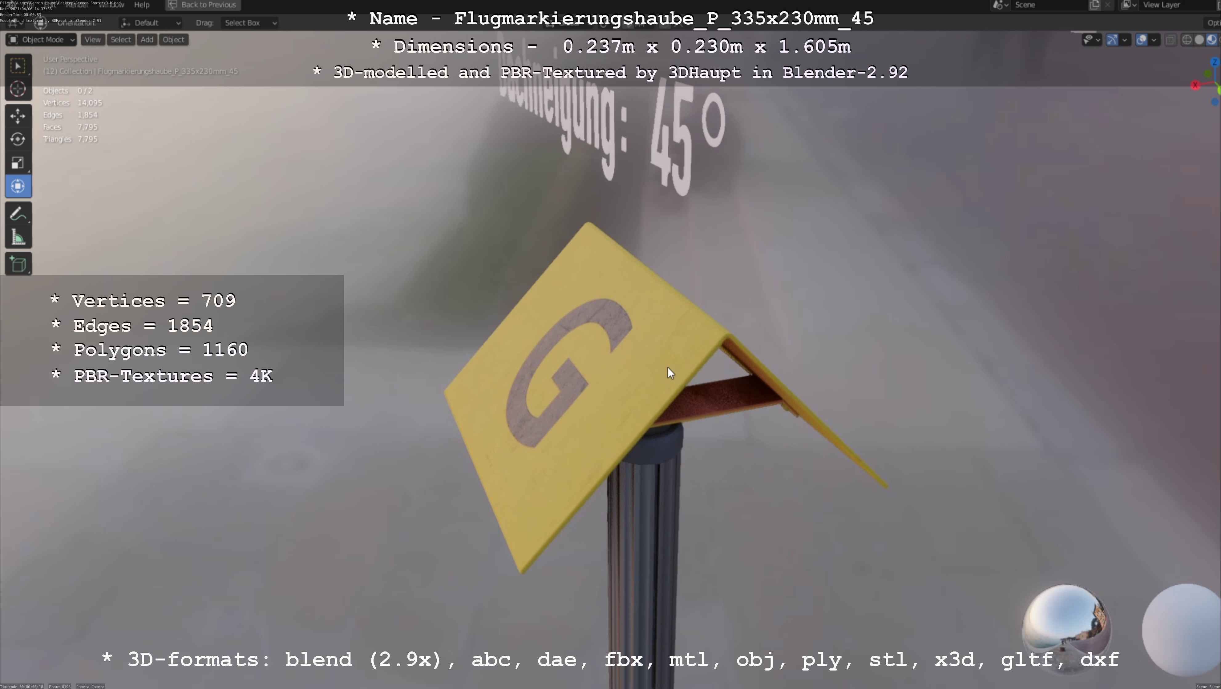 Flugmarkierungshaube mit Aluminiumpfosten 335x230mm 45 Low-poly 3D model_88